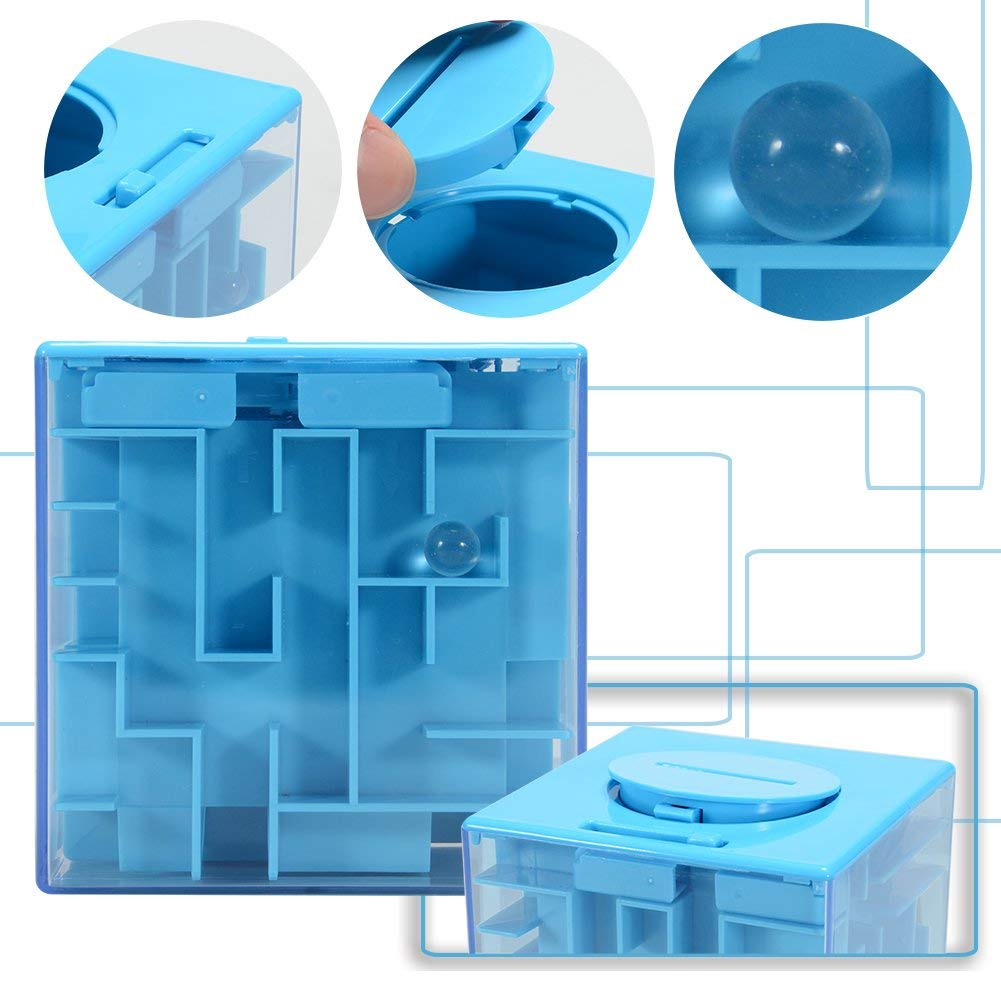 ThinkMax Money Maze Puzzle Box - Fun Brain Teaser for Kids & Adults - Perfect Gift & Money Holder - Blue - Great for Parties, Gifts & Family Game Nights