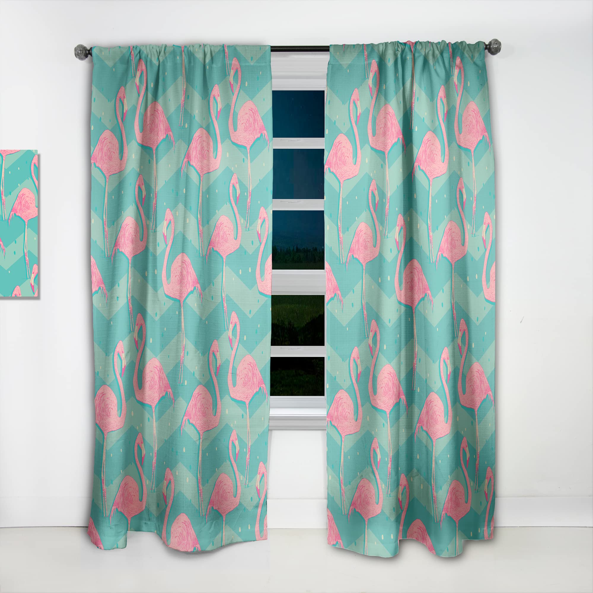 DesignQ Pink Flamingo Bird Print Thermal Insulated Curtains - 52x63 Inch Single Panel for Bedroom & Living Room - Energy Saving Blackout Drapes for Home Decor
