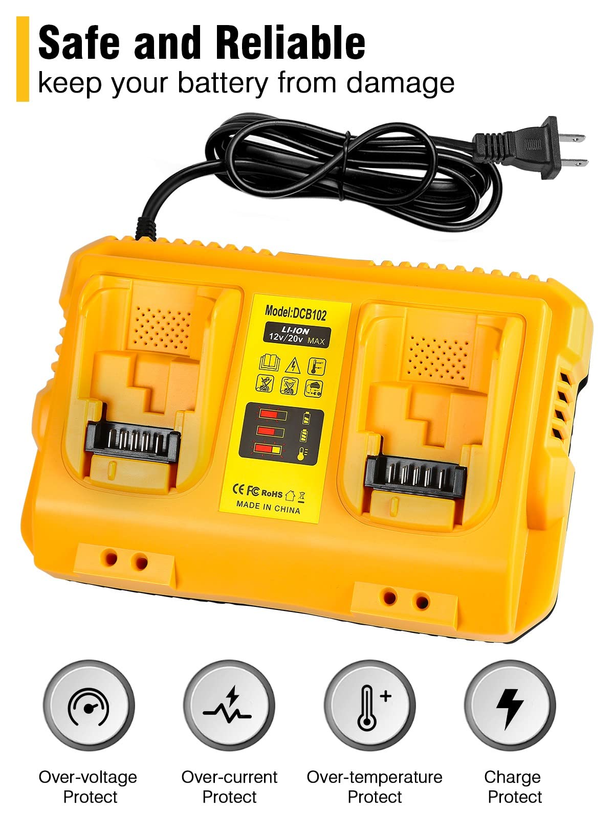 20V MAX Battery Charger Replacement for Dewalt - 2 Port Fast Charger Compatible with Dewalt 12V-20V Lithium Batteries | Power Tools Charging Station for Workshop & Job Site