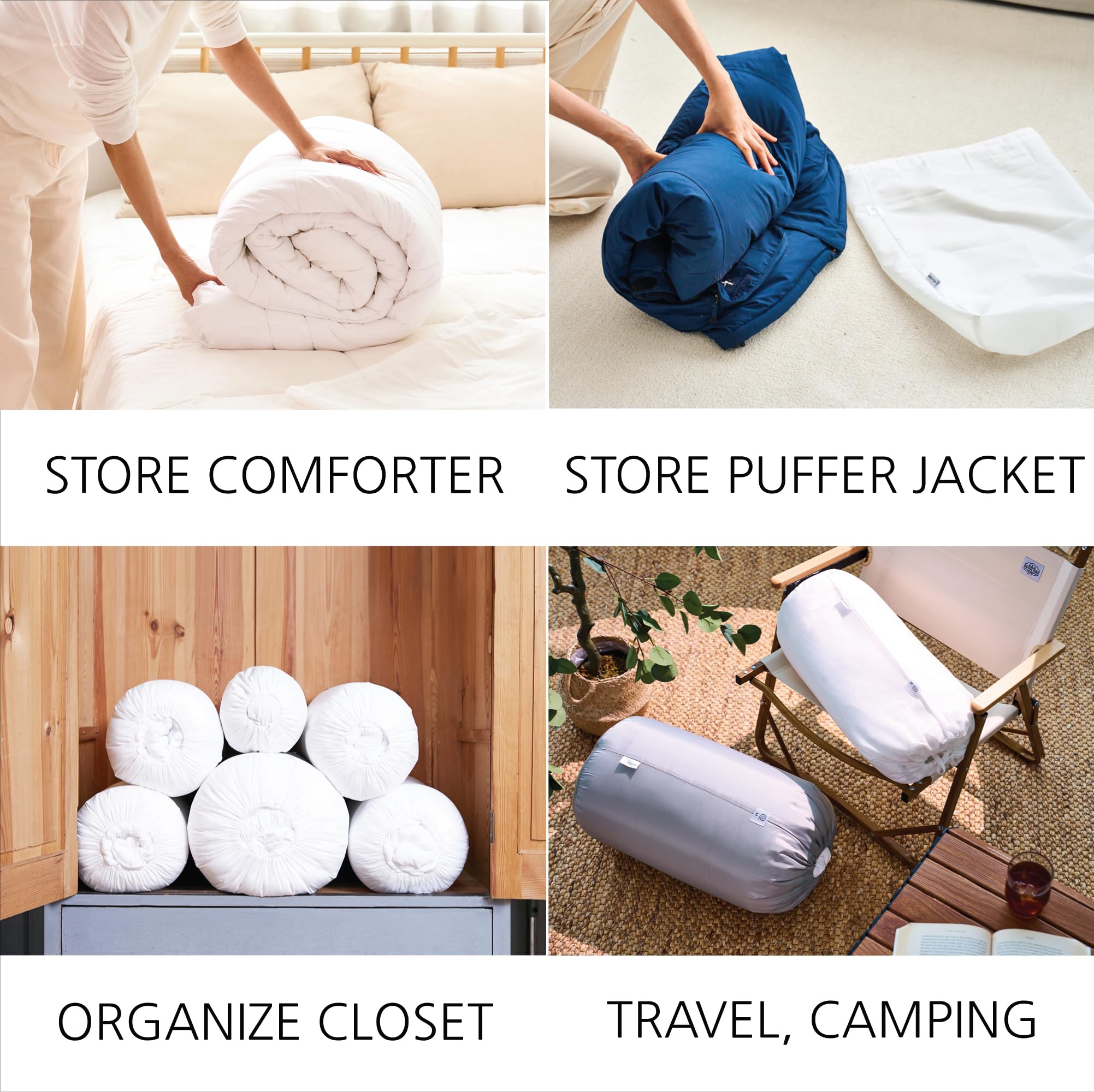 Roll & Stack Storage Bags for Comforters, Blankets & Clothes - XL 80L Space Saving Organizer (2-Pack, White) | Dustproof, Washable Premium Fabric for Closet & Underbed Storage | Perfect for Seasonal Clothing & Home Organization