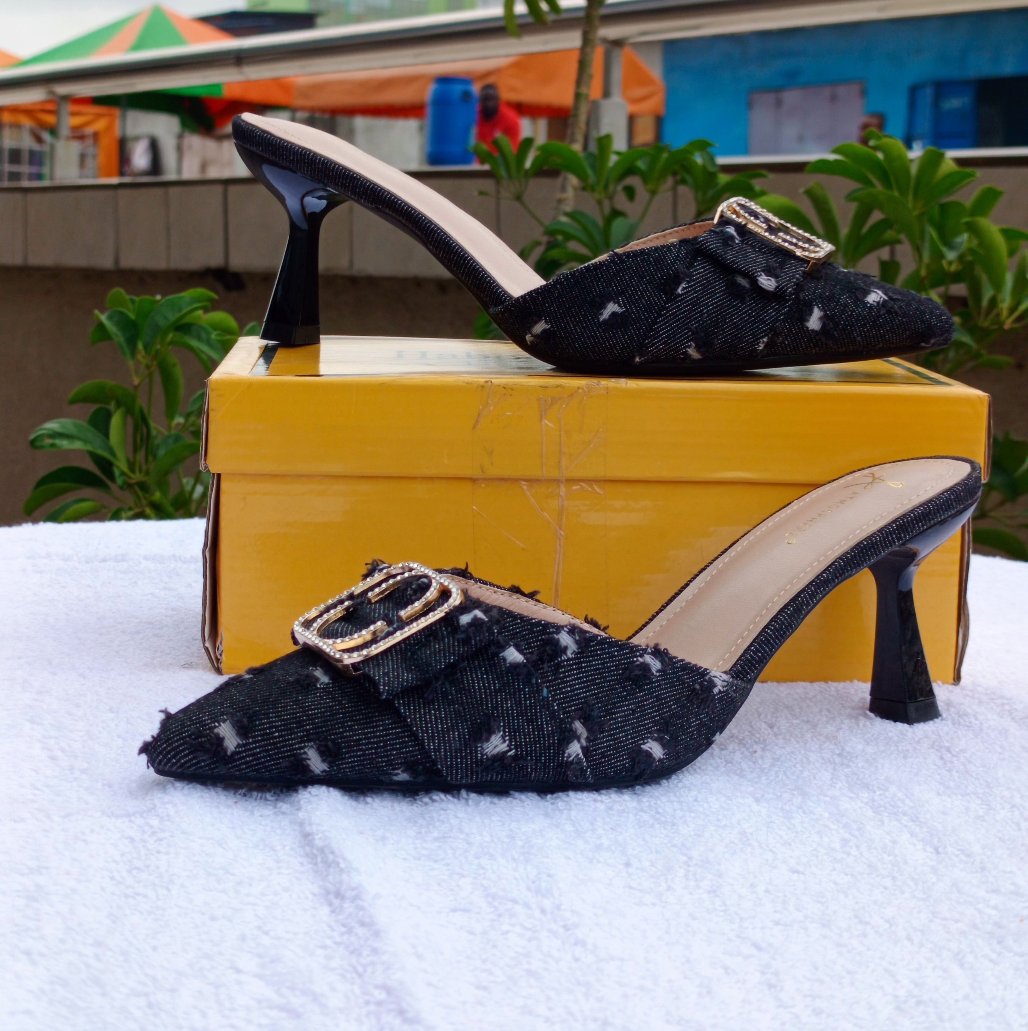 Stylish Black Denim Pointed Toe Heels for Women - Comfortable High Heel Pumps for Office, Party & Night Out