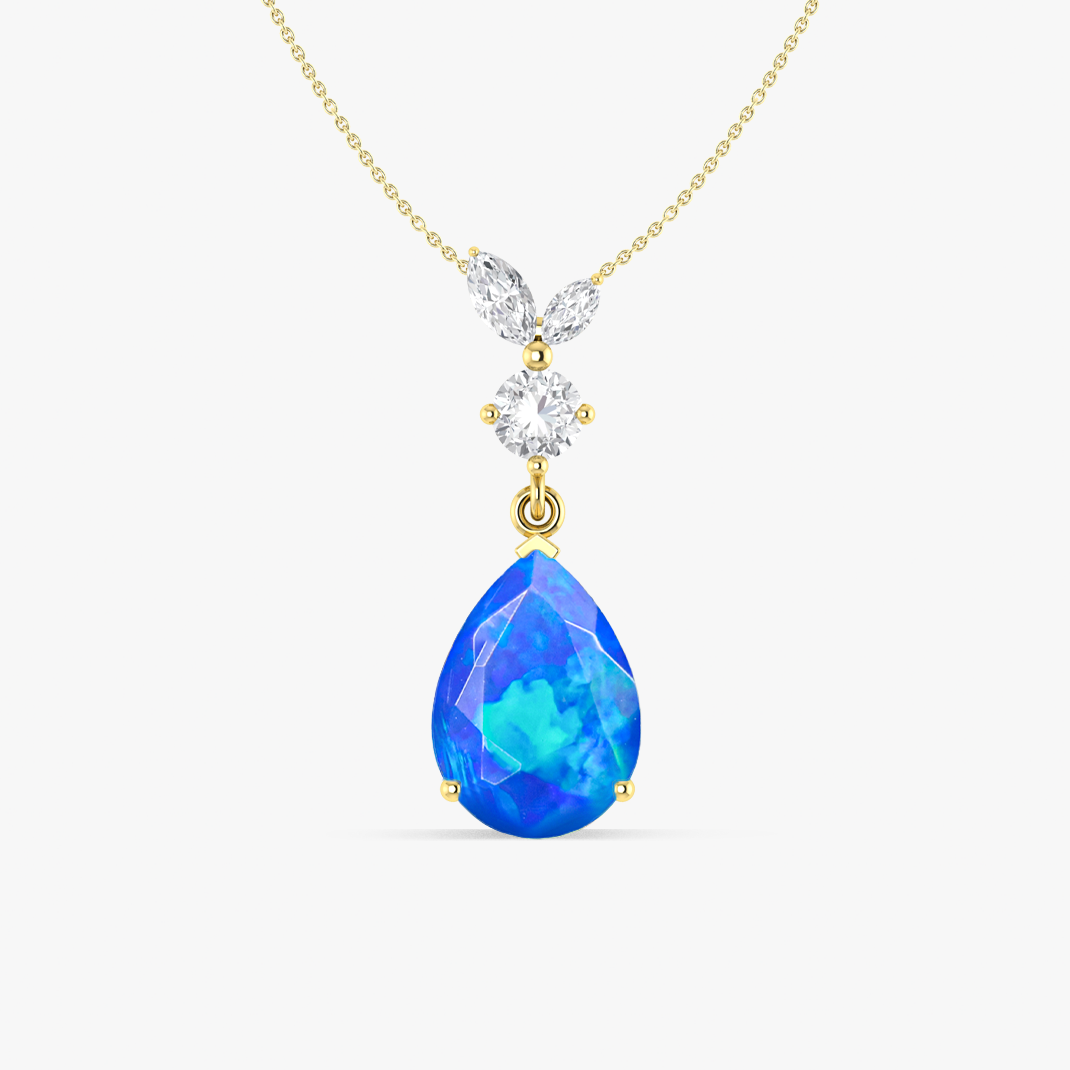 Blue Opal Pear Gemstone Pendant Necklace - Natural Healing Crystal Jewelry for Women - Perfect for Meditation, Energy Balancing & Spiritual Gifts