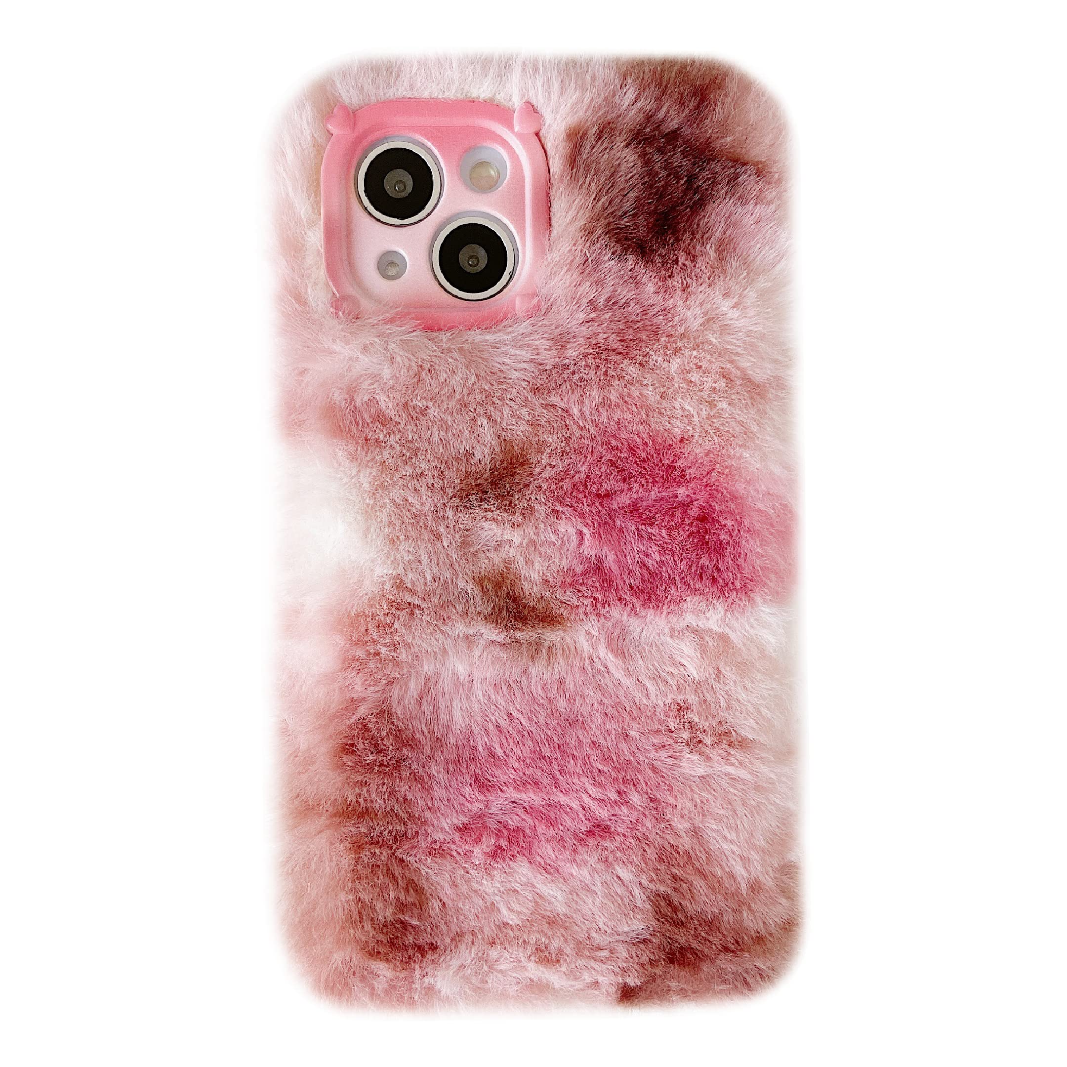 Gradient Color Plush Furry Soft iPhone XR Case - Winter Warm Cozy Phone Cover with Fluffy Texture (Pink) - Perfect for Cold Weather & Stylish Protection