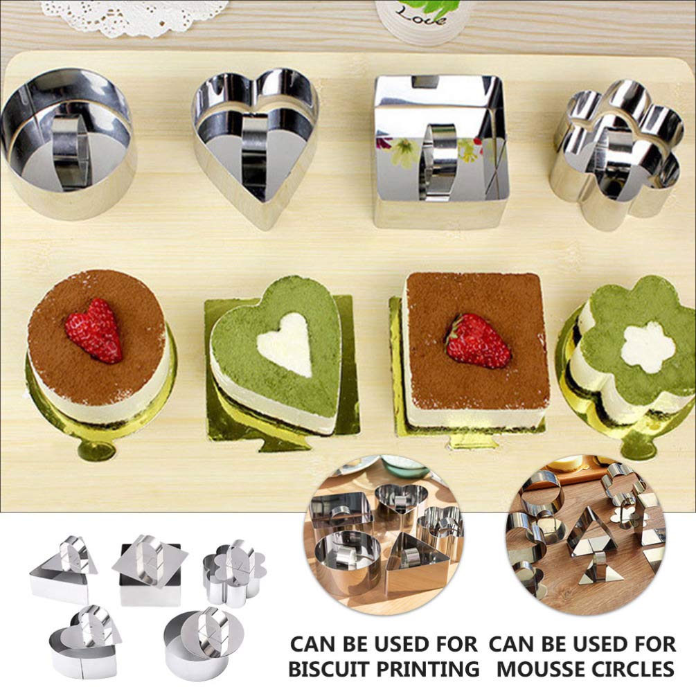 5-Piece Stainless Steel Biscuit Molds with Push Plate - Cookie & Cake Baking Tools for Perfect Desserts, Pastries, Mousse Rings - Ideal for Home Bakers & Professional Chefs