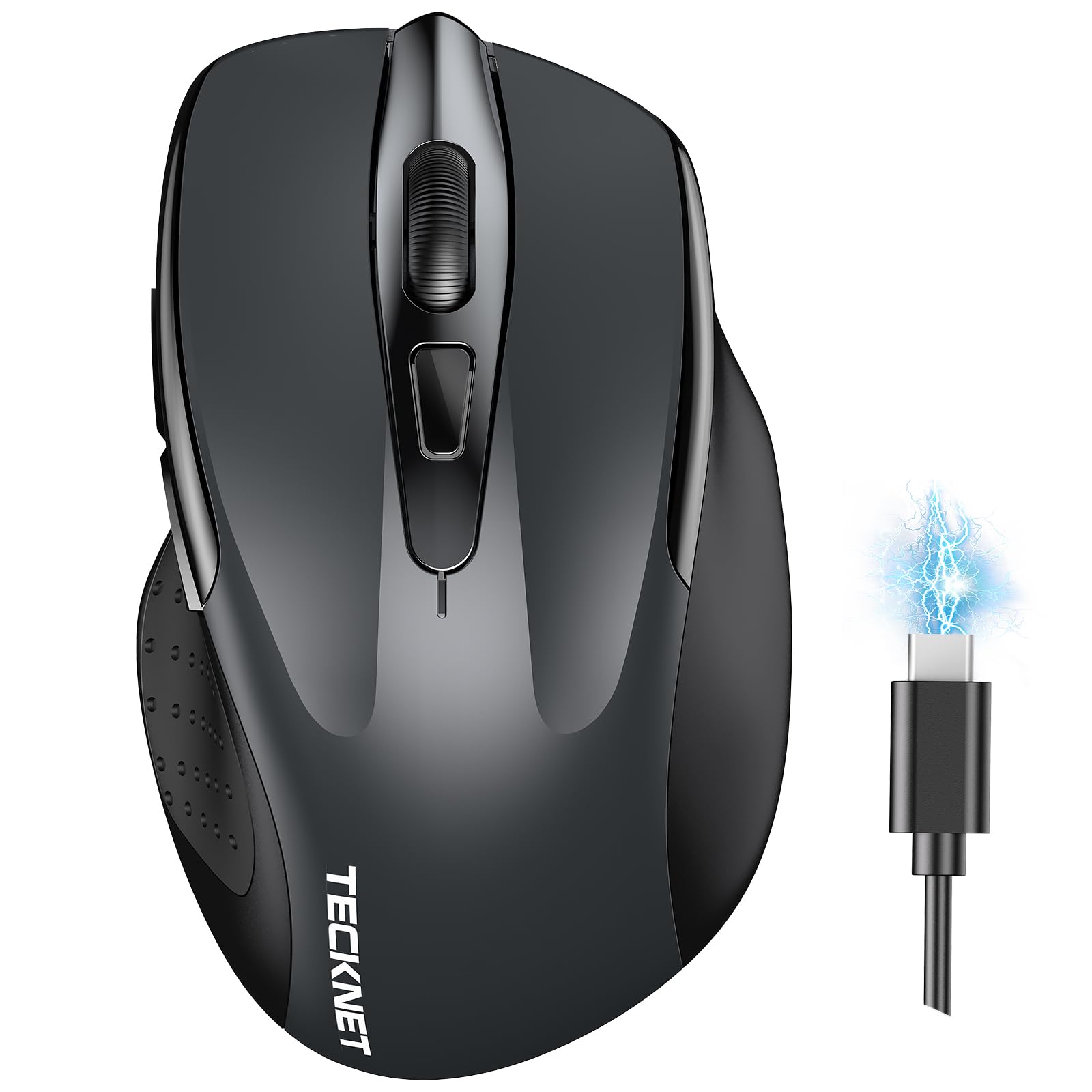 TECKNET Rechargeable Bluetooth Mouse, Wireless Silent Mouse with Tri-Mode (BT 5.0/3.0 + 2.4G), 4800 DPI Ergonomic Portable Mouse for Laptop, Mac OS, Android, Windows - Perfect for Office, Home & Travel Use