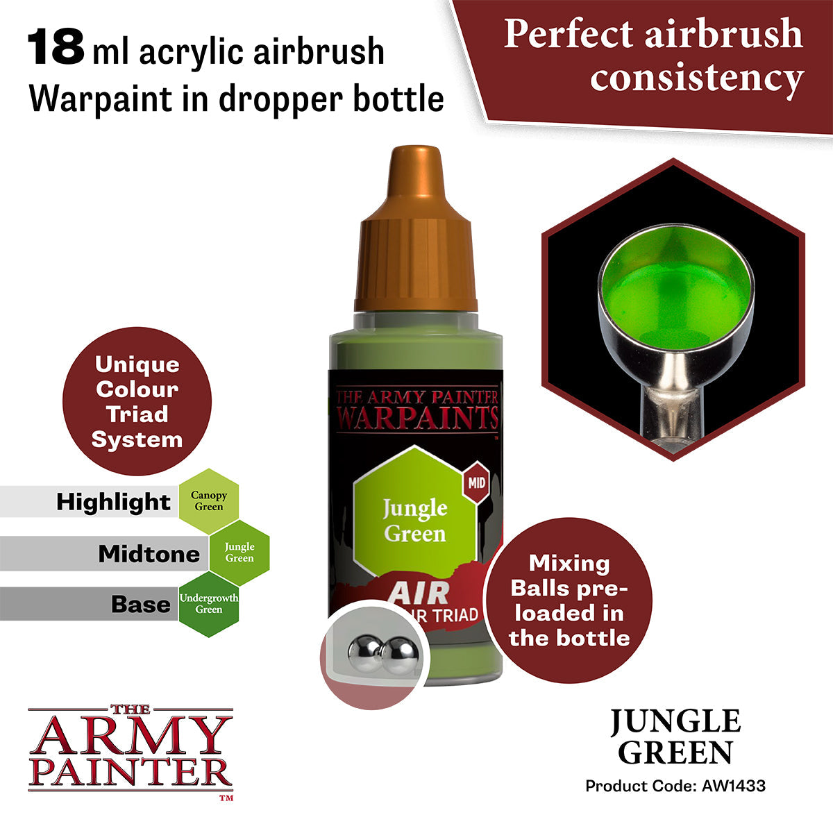 Warpaints Air: Jungle Green - Premium Matte Acrylic Paint for Miniatures & Models - Perfect for Warhammer, D&D, and Tabletop Gaming Scenes