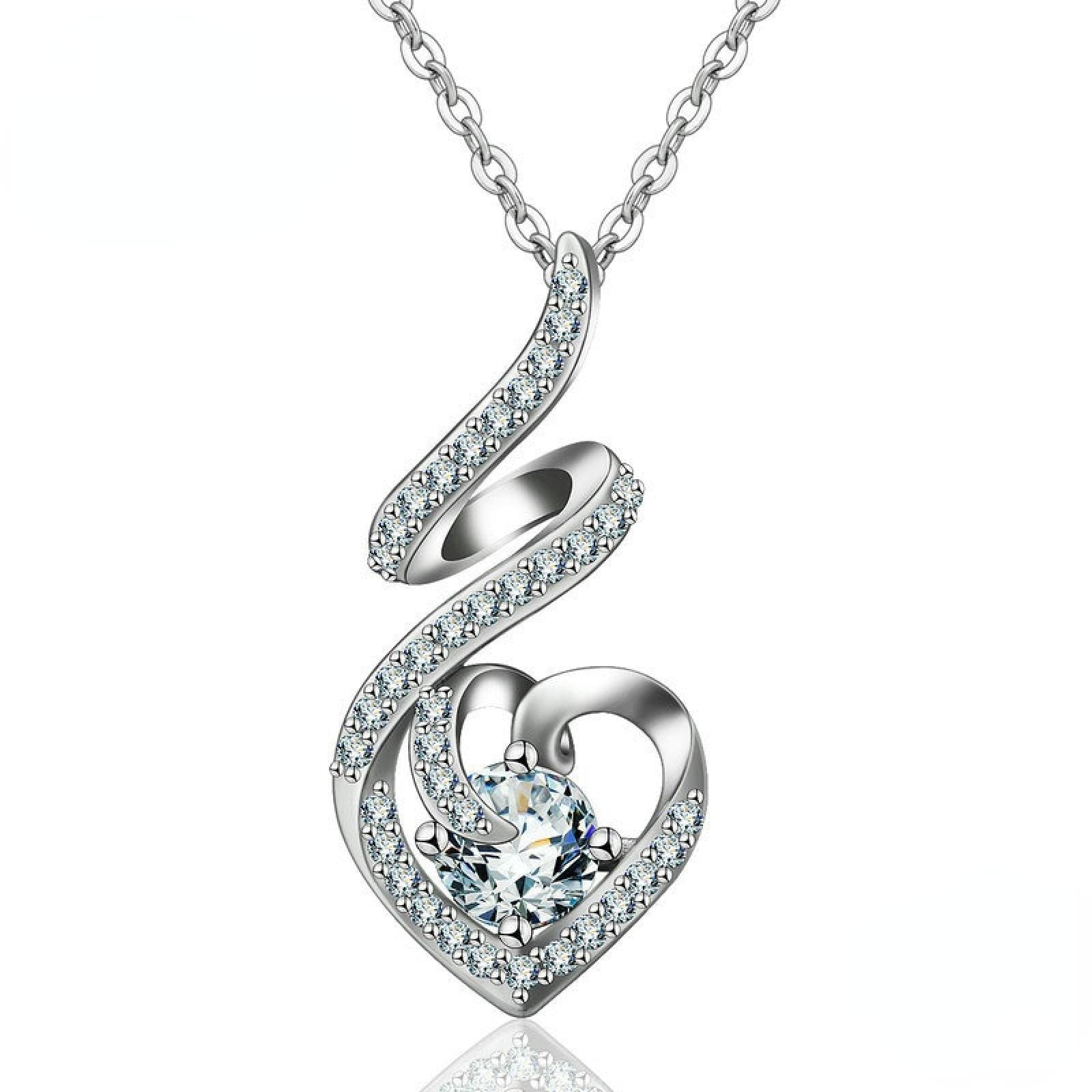 925 Sterling Silver Necklace with Crystal Pendant - 18