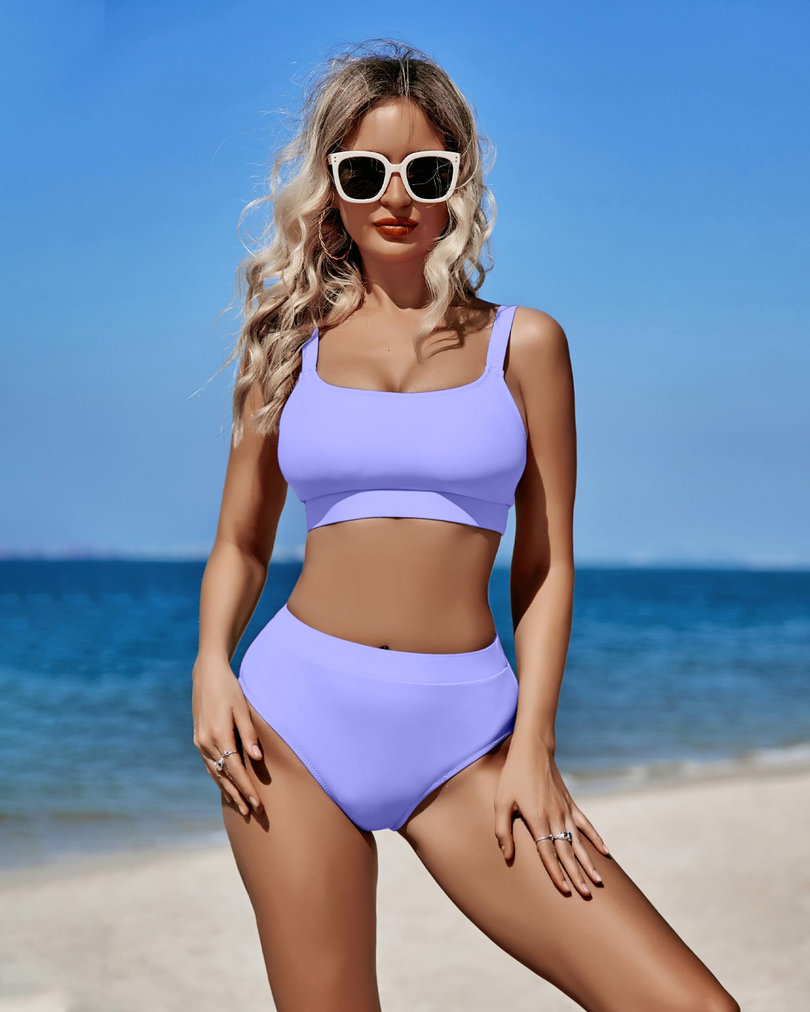ZINPRETTY Women's High Waisted Bikini Set - Color Block Two Piece Swimwear with Tummy Control, Sporty Bathing Suit for Teens | Perfect for Beach Vacation, Pool Party & Summer Swimming