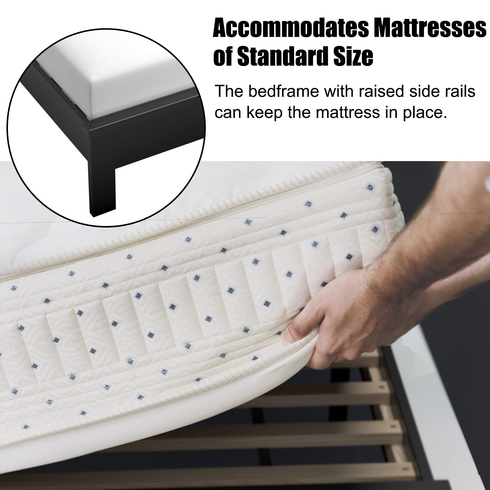 Giantex Full Platform Bed Frame with Headboard - Solid Wood Legs & Wooden Slat Support, Mid Century Modern Style, Easy Assembly, 500 lbs Weight Capacity, Black - Perfect for Master Bedroom, Guest Room & Small Space Living