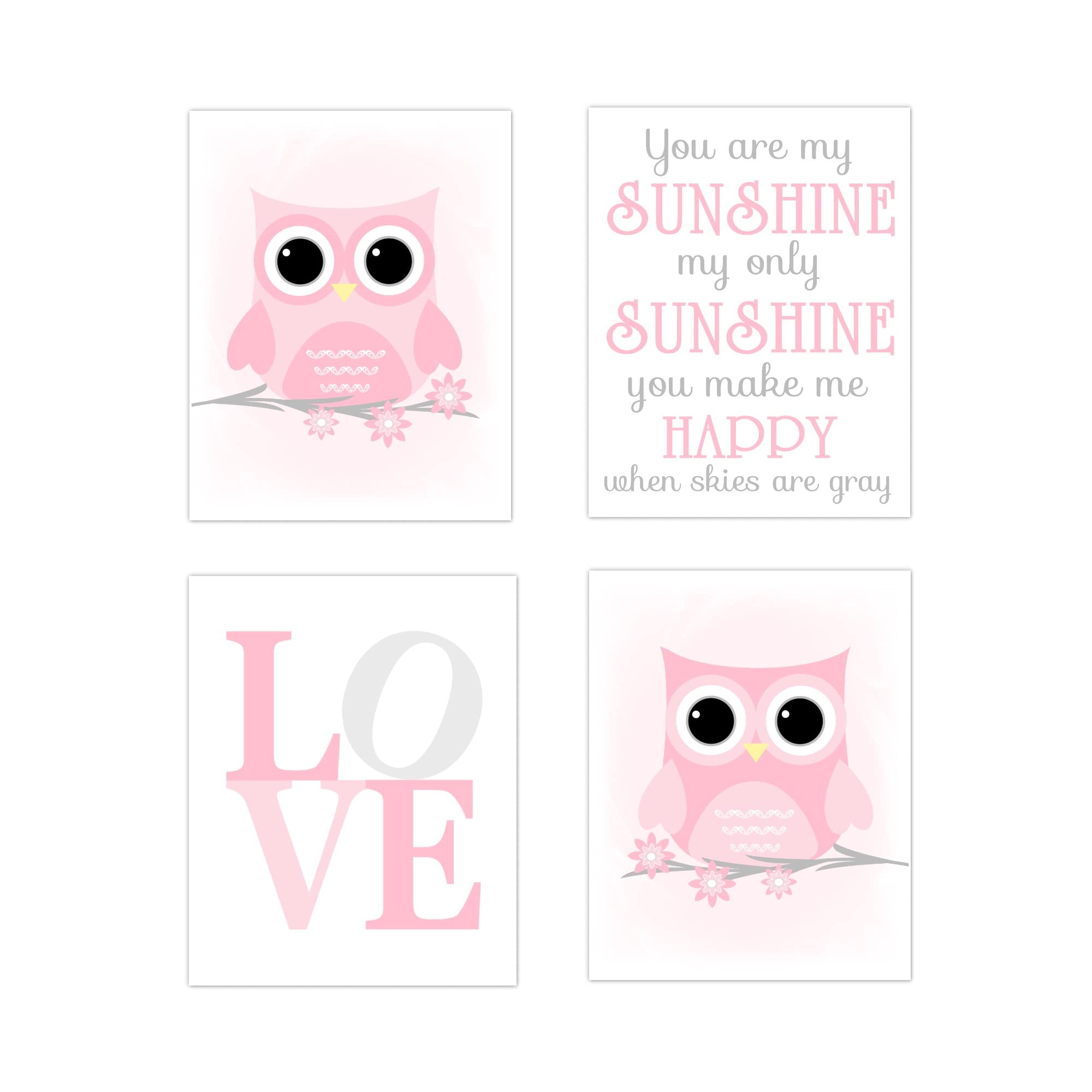 Pink Owl Nursery Wall Art - You Are My Sunshine Decor for Baby Girls - Perfect for Nursery & Kids Room