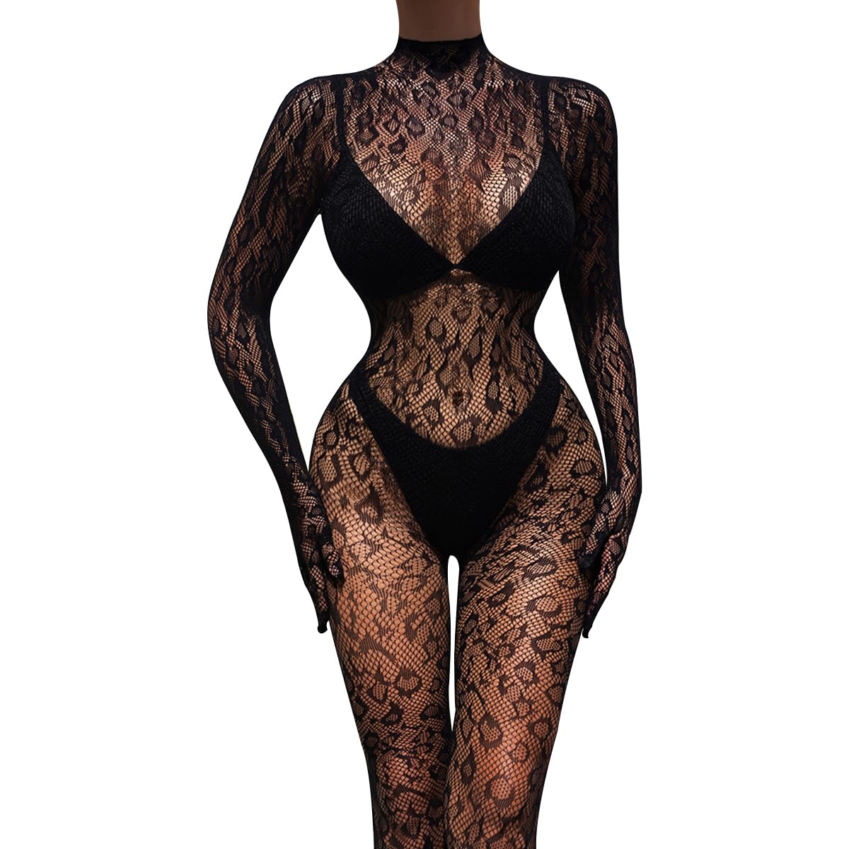Sexy Women's Fishnet Bodystocking Lingerie - Sleeveless Halterneck Lace Bodysuit with Footless Pantyhose | Perfect for Valentine's Day, Boudoir Photography & Romantic Nights