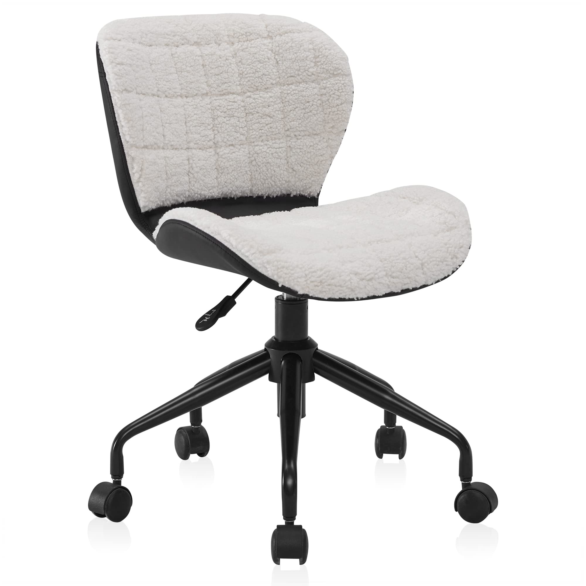 BELLEZE Modern Upholstered Wool Desk Chair with Swivel Wheels & Adjustable Height - Ergonomic Office Chair for Home Office, Gaming Desk & Vanity - Contemporary Rolling Task Chair in White & Black