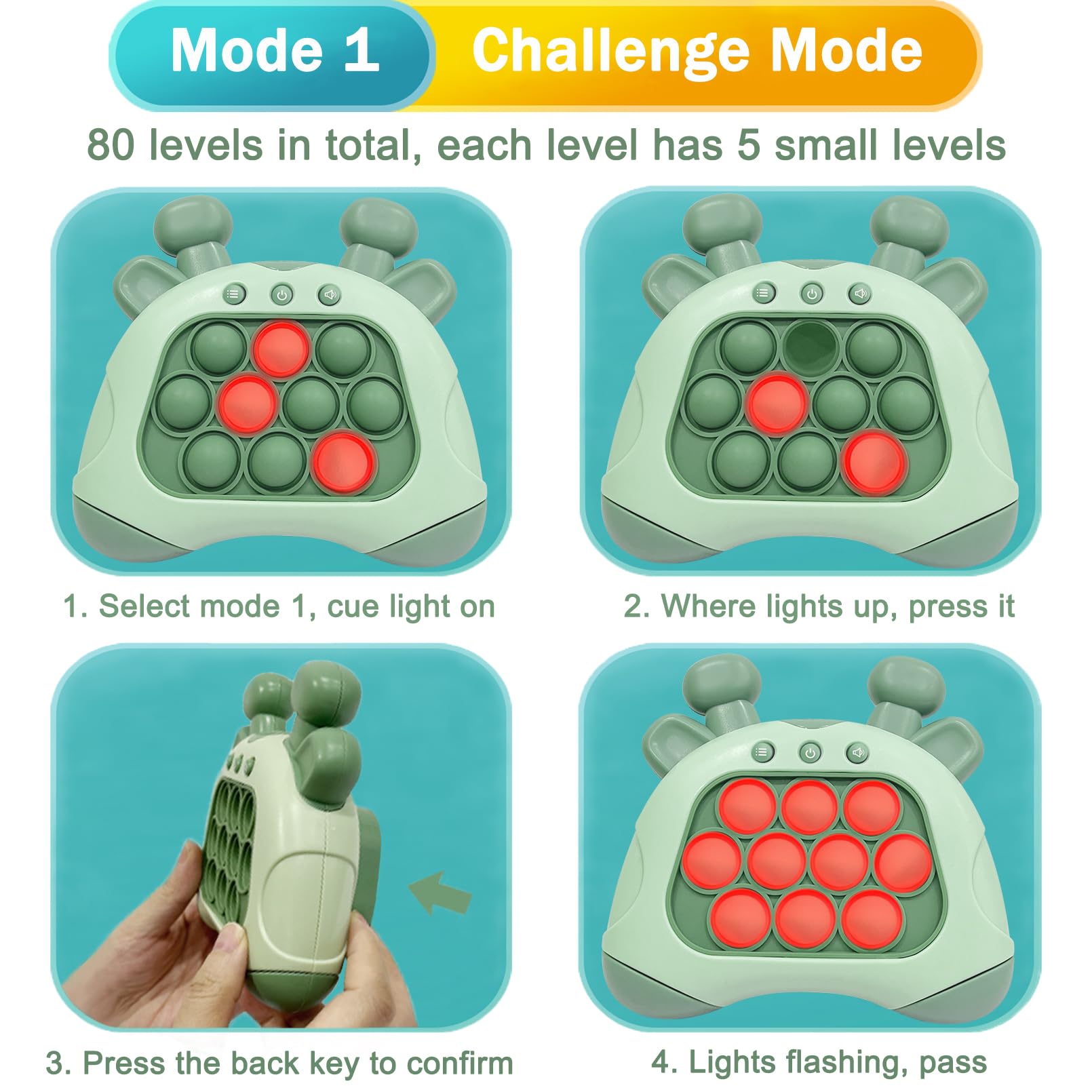 LED Push Pop Fidget Toy - Handheld Puzzle Game for Kids & Adults - Stress Relief & Focus Aid - Green Deer Design