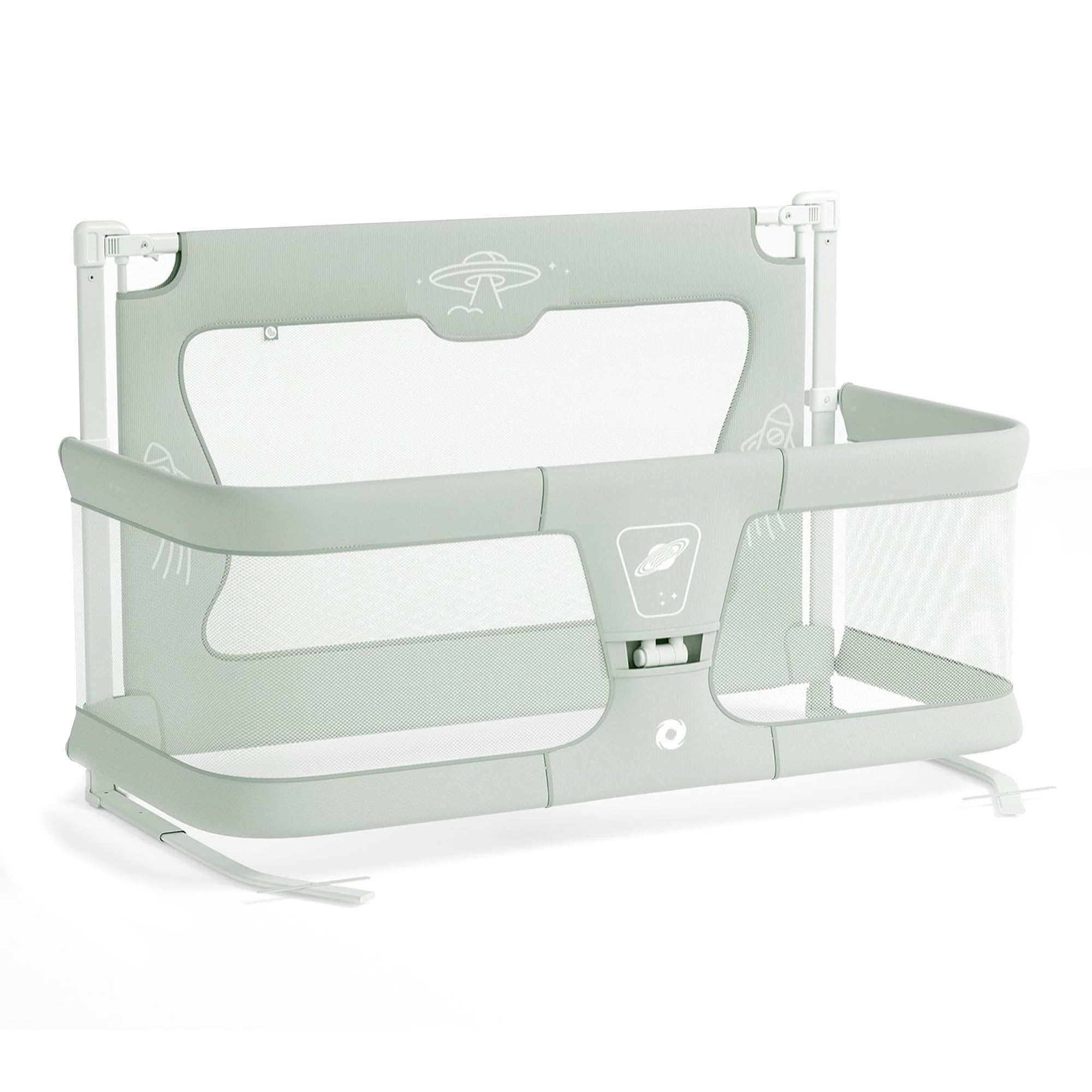 3-in-1 Foldable Baby Co-Sleeper Crib with Breathable Mesh Bumper & Bed Rail Guard - Portable Bassinet Bedside Sleeper for Newborns & Toddlers (Green) - Perfect for Safe Co-Sleeping, Nursery Room & Travel Use