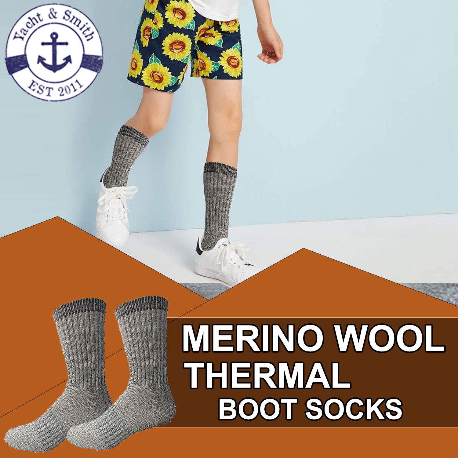 Yacht & Smith Wholesale Bulk Merino Wool Thermal Hiking Boot Socks for Men, Women & Kids - Warm Winter Socks for Outdoor Activities, Skiing & Snowboarding