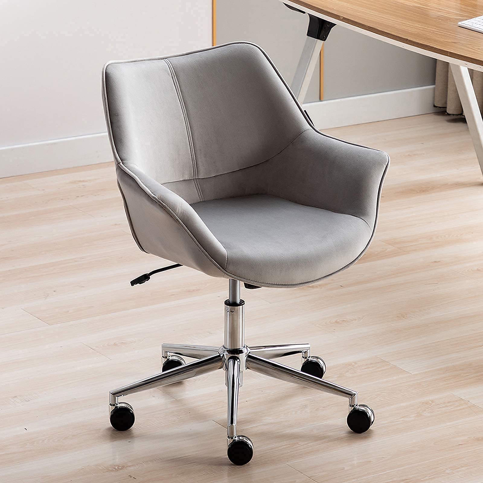 Artechworks Velvet Swivel Home Office Chair - 360 Degree Modern Ergonomic Task Chair with Castors for Office, Study or Living Room, Grey Accent Desk Chair for Work, Gaming & Relaxation