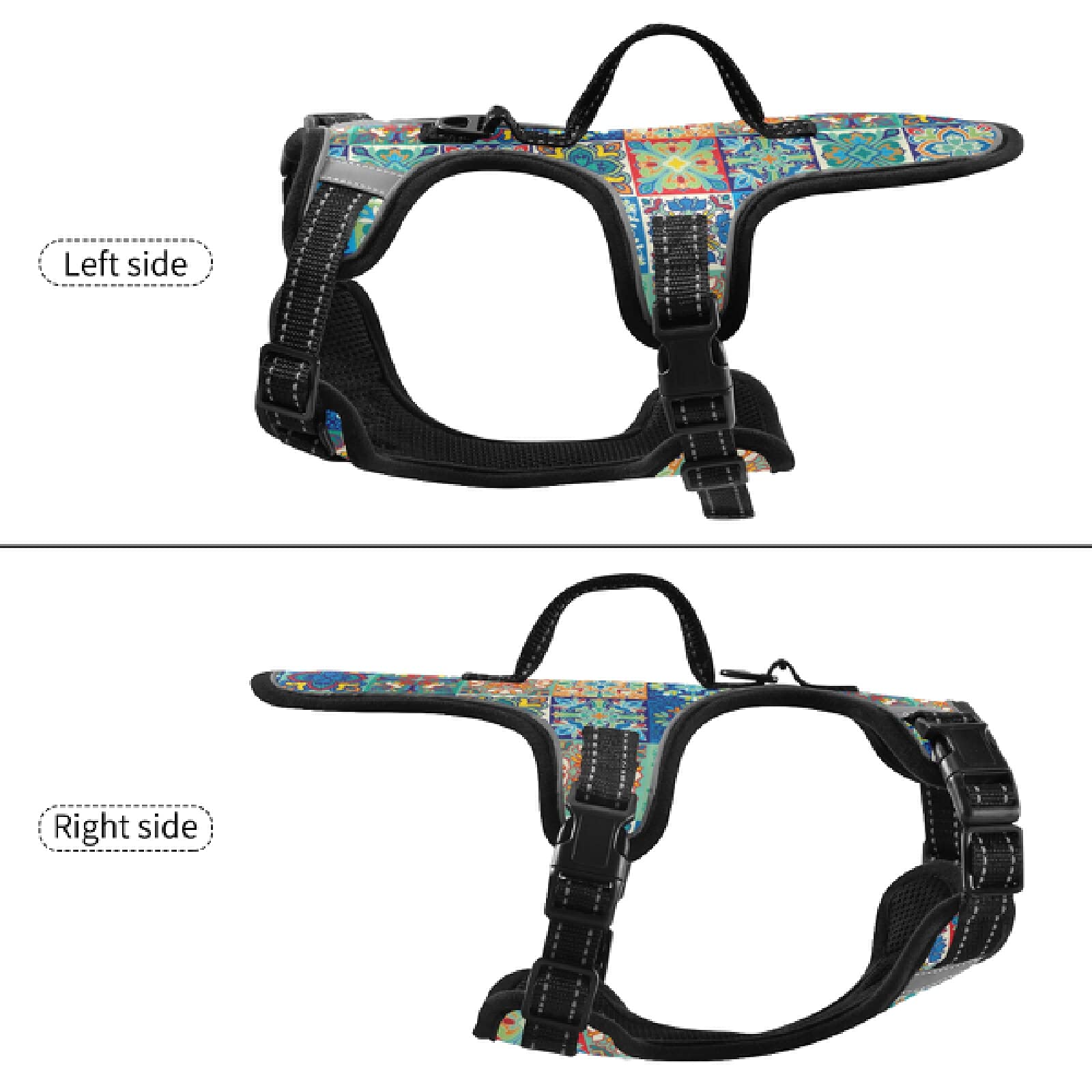 Mexican Talavera Dog Harness - No Pull Pet Vest with Reflective & Breathable Design for Small & Medium Dogs - Nylon Handle for Easy Control - Perfect for Walking, Running & Outdoor Adventures