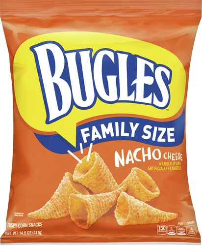 Bugles Nacho Cheese Crispy Corn Snacks - Family Size 14.5oz (411g) Pack - Perfect for Parties, Movie Nights & Road Trips