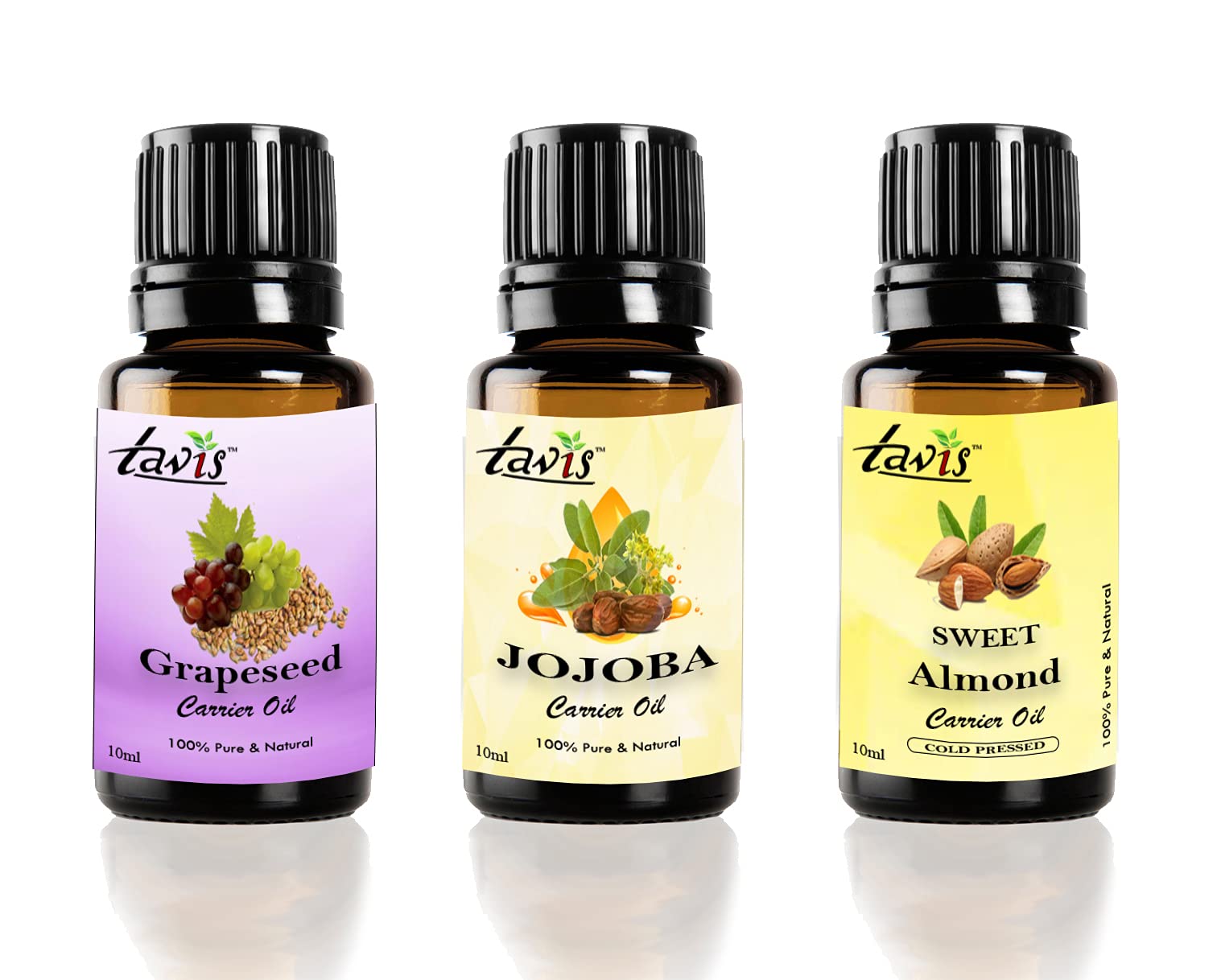 Pure Grapeseed Oil, Jojoba Oil & Sweet Almond Oil Set - Natural Carrier Oils for Skin & Hair Care, DIY Beauty Recipes, Massage & Aromatherapy
