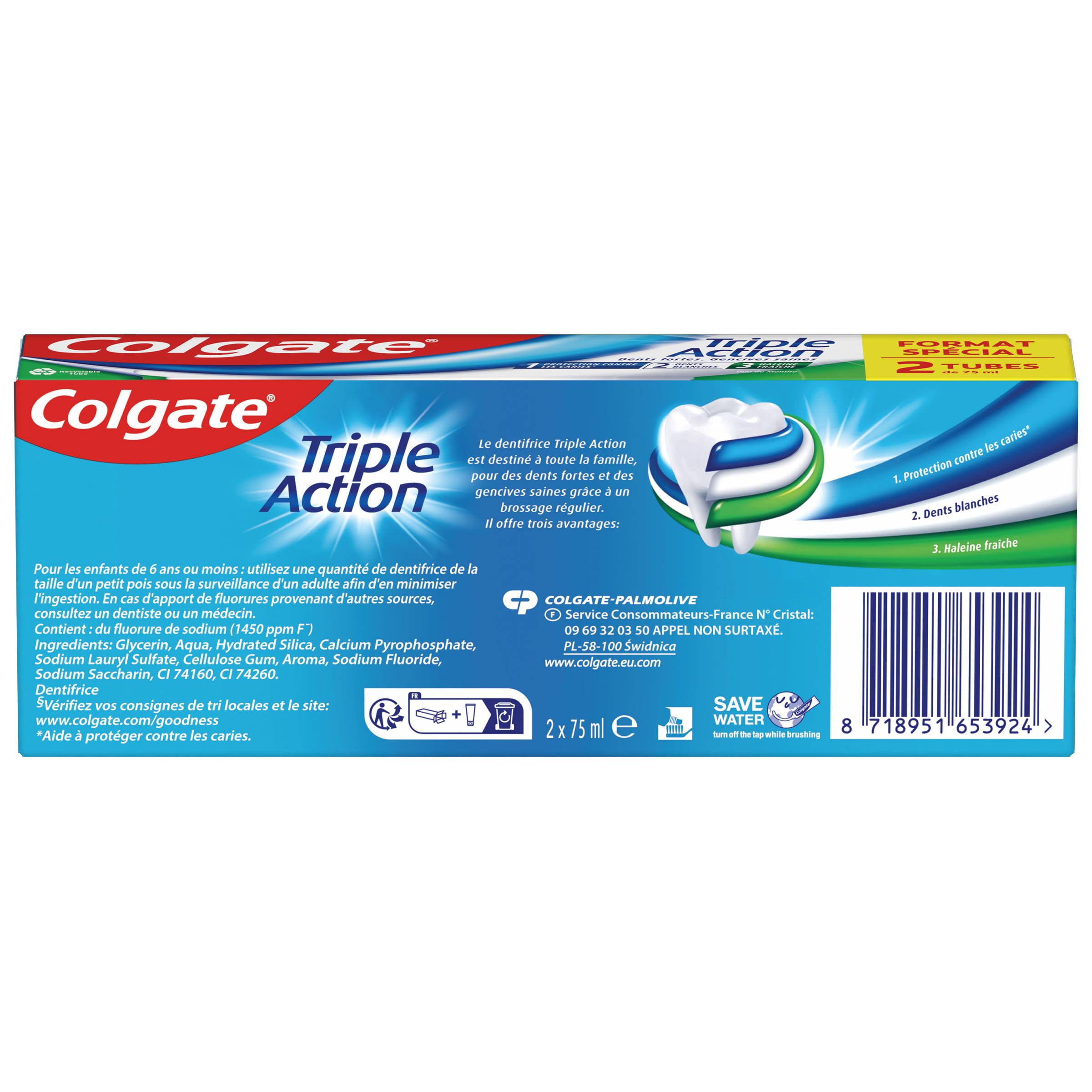 Colgate Triple Action Toothpaste with Fluoride - Cavity Protection & Teeth Whitening | Fresh Breath for 12 Hours | Family Size Twin Pack (2x75mL) | Ideal for Daily Oral Care & Morning Routine
