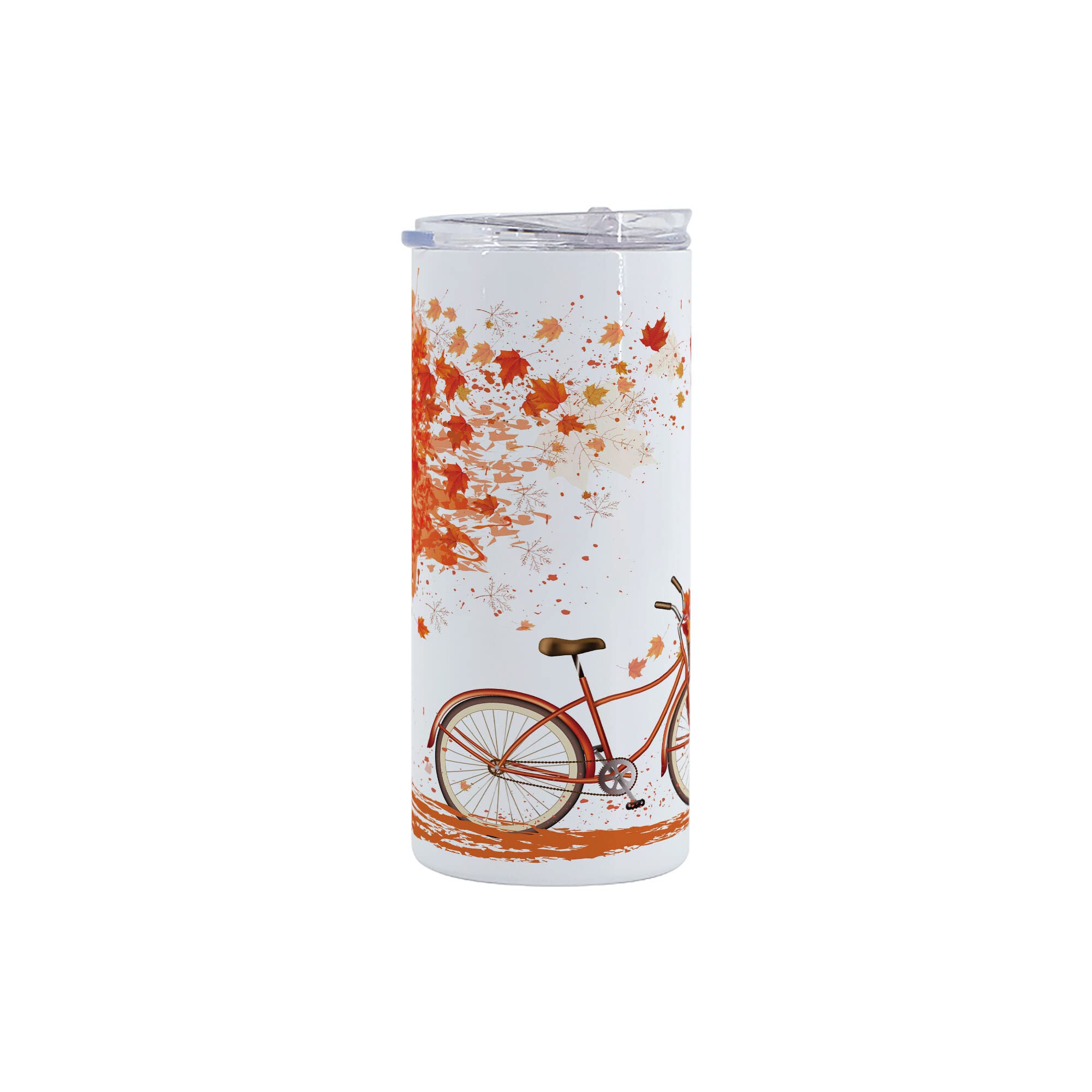 Ambesonne Autumn 12 Oz Skinny Tumbler - Insulated Travel Mug with Watercolor Fall Landscape Design, Leakproof Stainless Steel Cup for Coffee, Tea & Cold Drinks | Perfect for Hiking, Camping, Office & Daily Commute