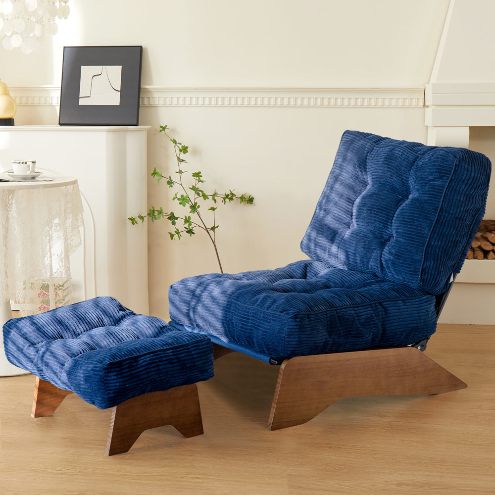 MAXYOYO Adjustable Accent Chair with Ottoman Set - Tufted Lounge Chair in Navy Blue for Living Room, Bedroom & Office - Comfortable Modern Furniture for Relaxing & Reading