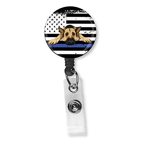 Thin Blue Line K9 Dog Badge Reel - Police ID Holder for Duty Use