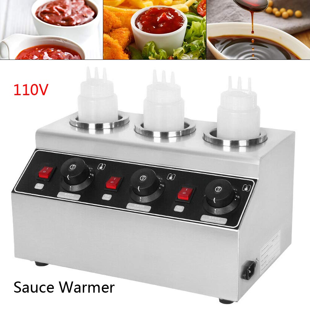 Commercial Electric Sauce Warmer Machine - 86°F~185°F Adjustable Temperature for Hot Fudge, Caramel, Jam & Toppings - Countertop Dispenser with 3 Bottles - Perfect for Restaurants, Cafes & Dessert Shops