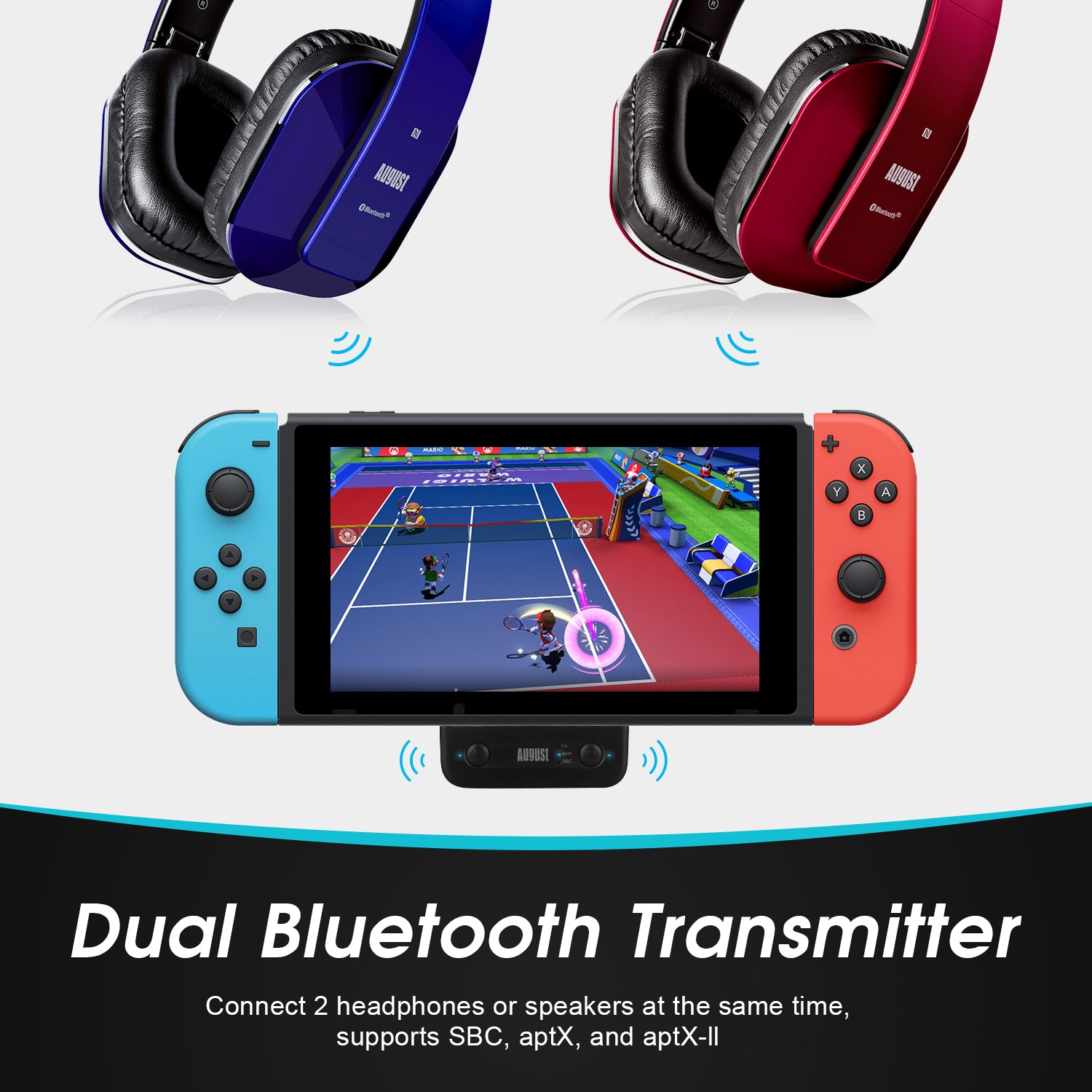 Dual Bluetooth Audio Transmitter for Nintendo Switch, PS5, PC - AptX Low Latency Wireless Adapter (MR410) | Gaming, Streaming & Home Theater Use