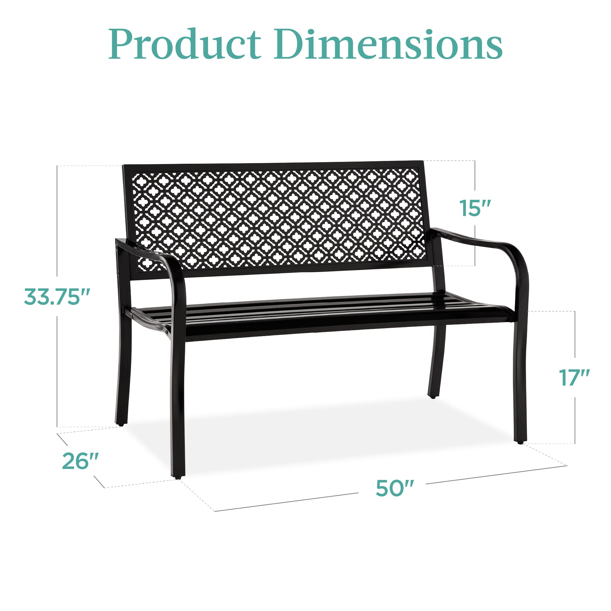 Best Choice Products 2-Person Outdoor Metal Bench with Geometric Backrest - Heavy Duty 790lb Capacity Steel Garden Bench for Patio, Porch, Entryway - Perfect for Backyard Relaxation & Outdoor Seating (Black)