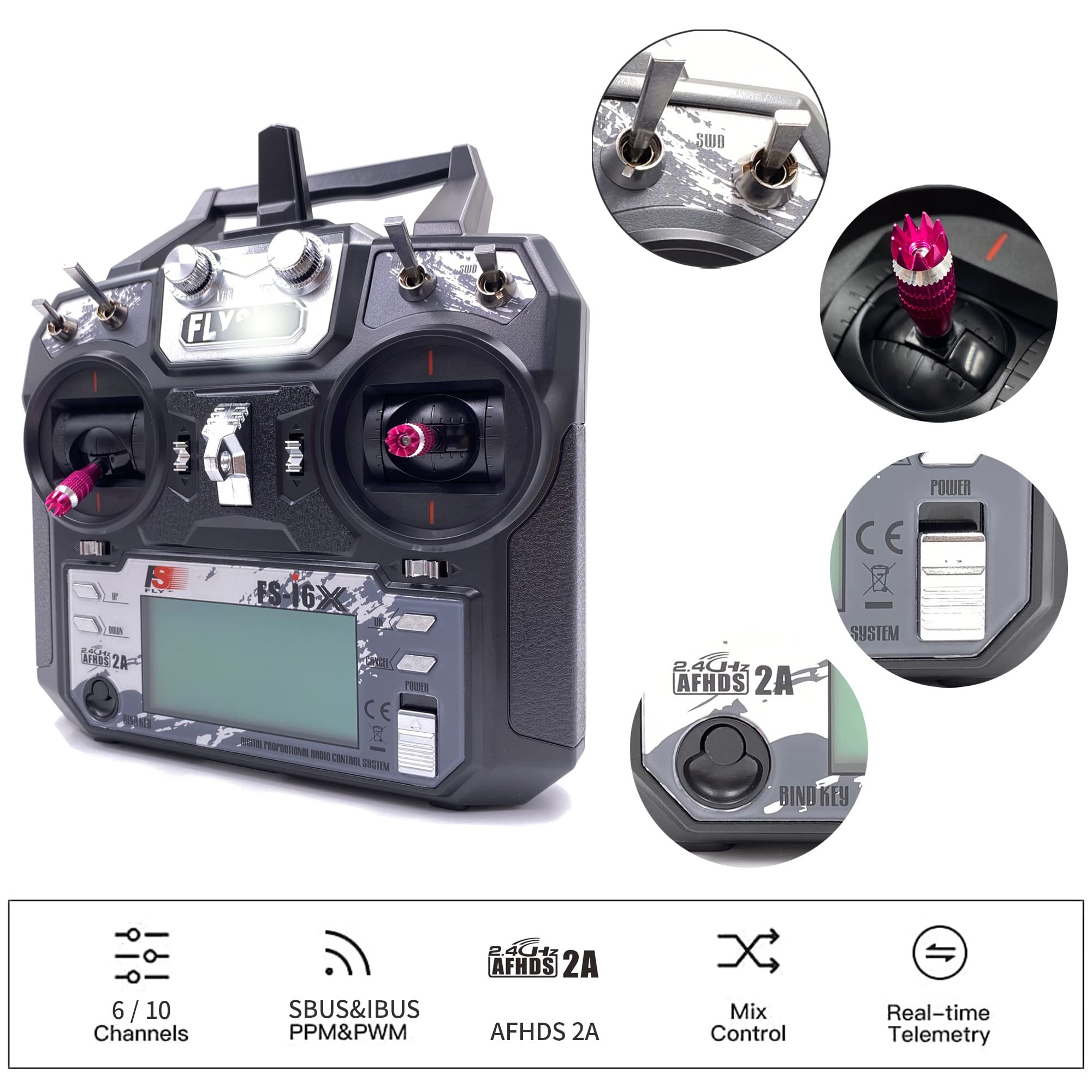 Flysky FS-i6X 6CH RC Transmitter and Receiver with FS-iA6B 2.4GHz Radio Controller for RC Quadcopter, FPV Racing Drone - Perfect for Aerial Photography, Drone Racing, and Remote Control Hobbyists