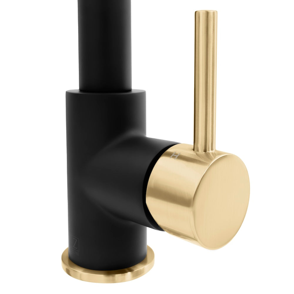 ZLINE Autograph Edition Gemini Pull Down Single Handle Matte Black and Champagne Bronze Kitchen Faucet - Perfect for Modern Farmhouse & Industrial Style Kitchens (GEM KF ZMBCB)
