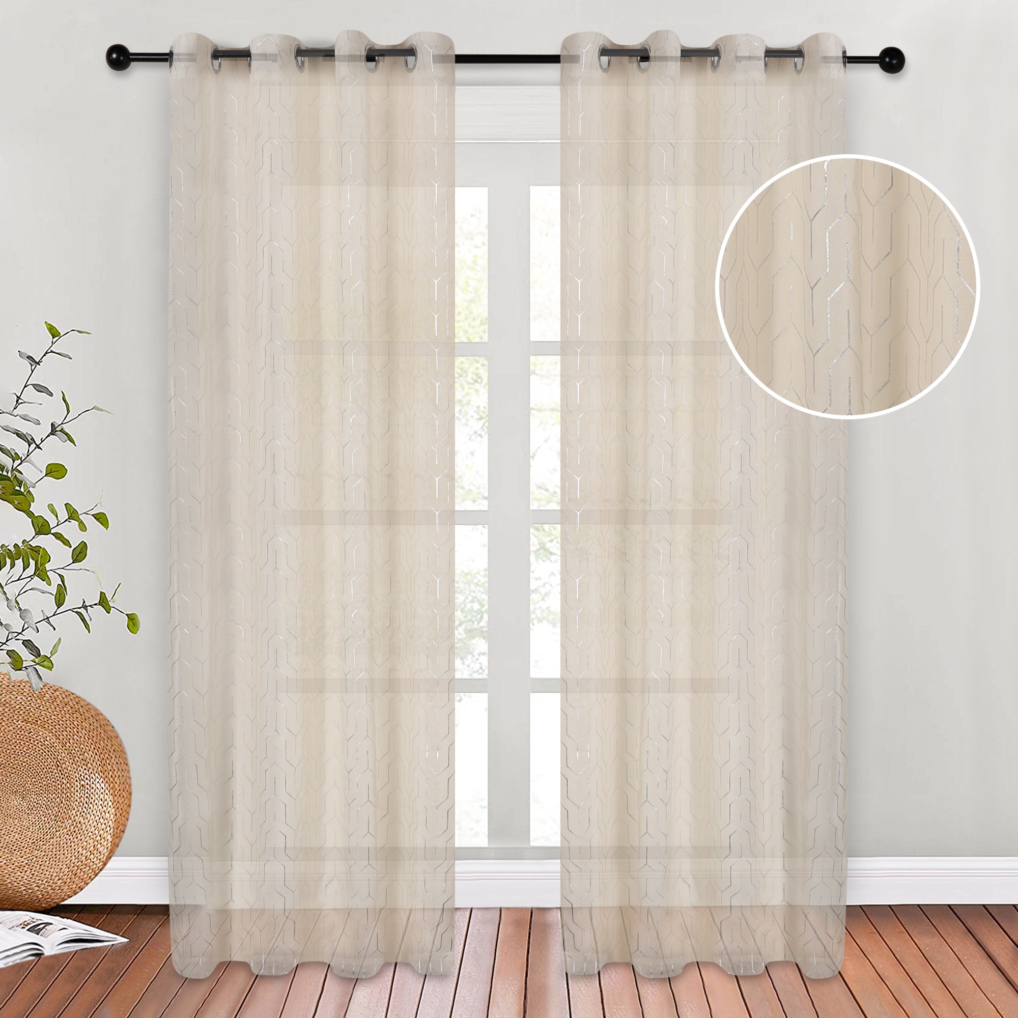 Cormac Printed Sheer Curtains Set of 2 Panels - Light Filtering Window Drapes for Living Room & Bedroom Decor