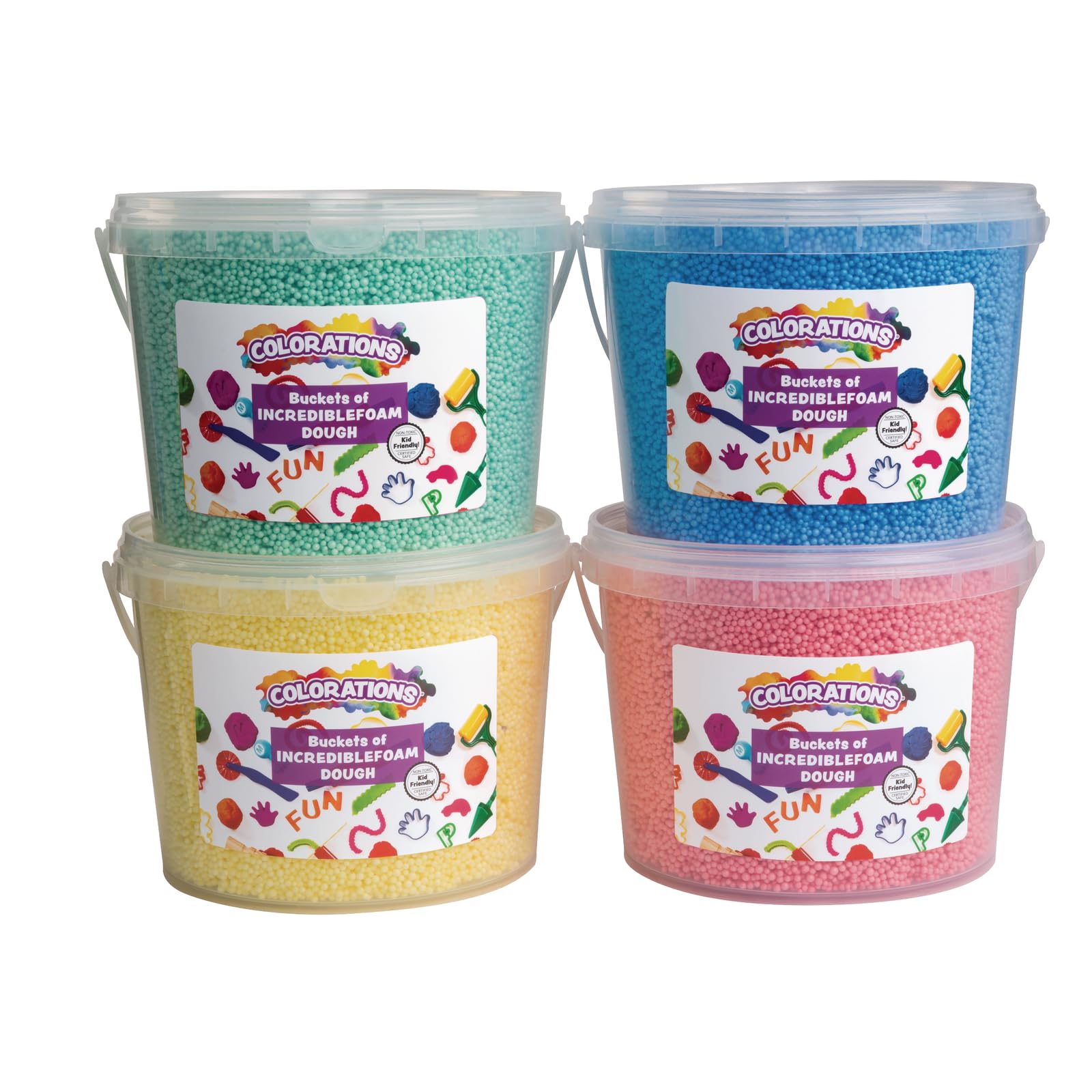 Colorations IncredibleFoam Dough Set - 4 Vibrant Colors (3.5oz Each) in Reusable Plastic Storage Tubs | Non-Toxic, Mess-Free Sensory Play Dough for Kids | Perfect for Classroom Activities, Birthday Parties & Creative Play at Home
