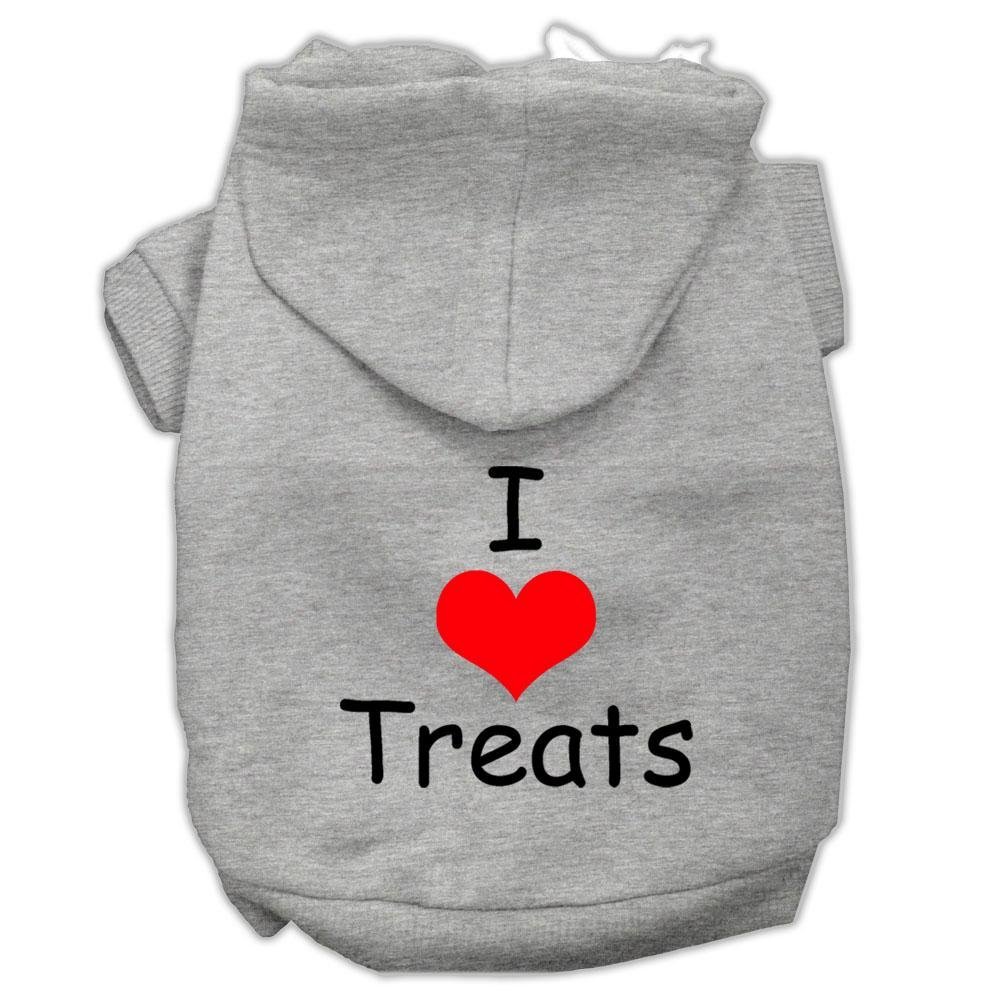 Pet Hoodie for Dogs & Cats - 'I Love Treats' Screen Printed Gray XS (0-3 lbs) | Cozy Outfit for Small Pets, Perfect for Winter Walks & Photo Shoots