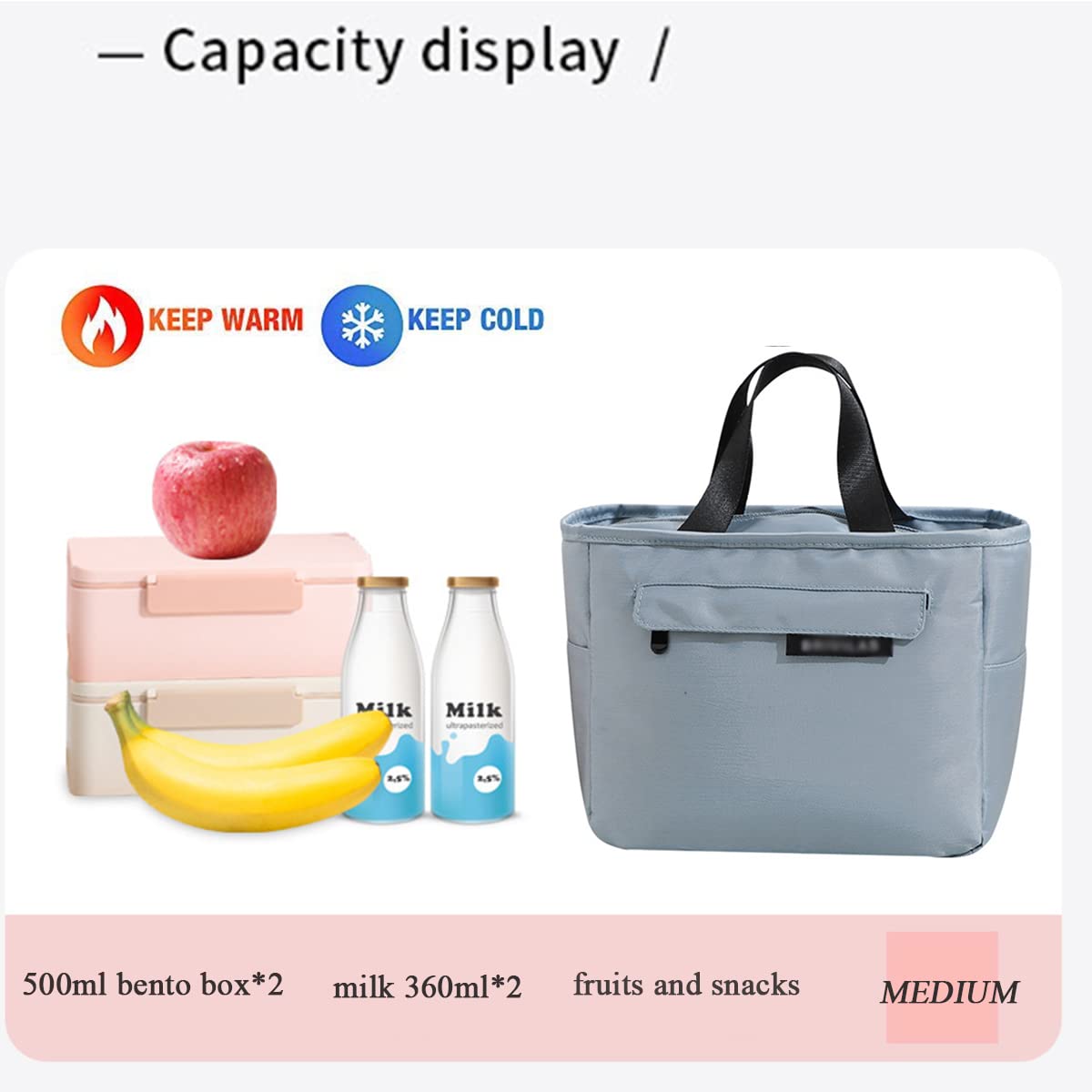 Insulated Thermal Lunch Tote Bag for Adults - Reusable Lunch Box for Office, Work, Picnic & Hiking - Medium Size Gray Lunch Bag - Perfect for Meal Prep, Commuting & Outdoor Activities