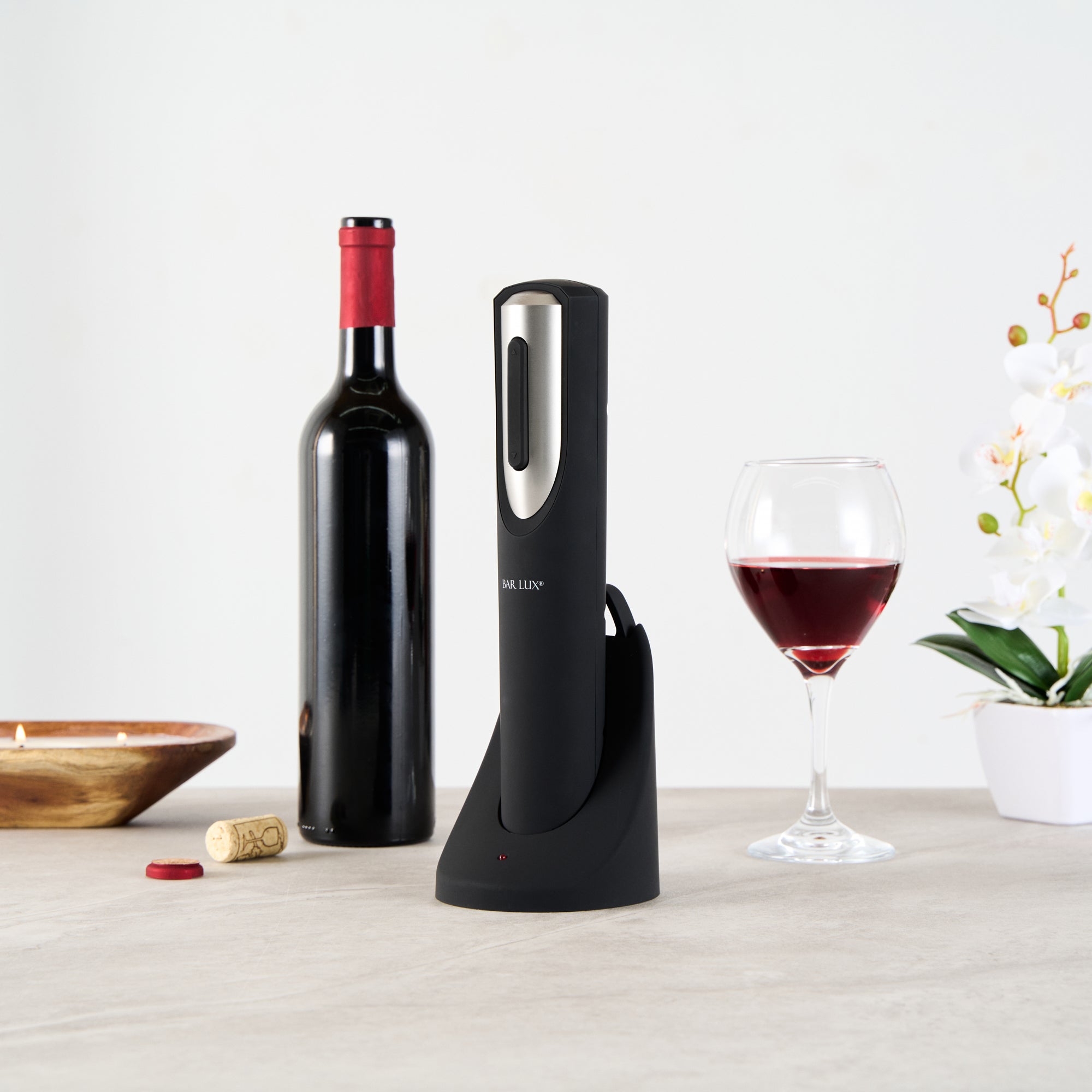 Premium Black & Silver Electric Wine Opener with Charging Base & Foil Cutter - Cordless Automatic Corkscrew for Easy Wine Bottle Opening - Perfect for Dinner Parties, Gifts & Home Bars (1 Count)