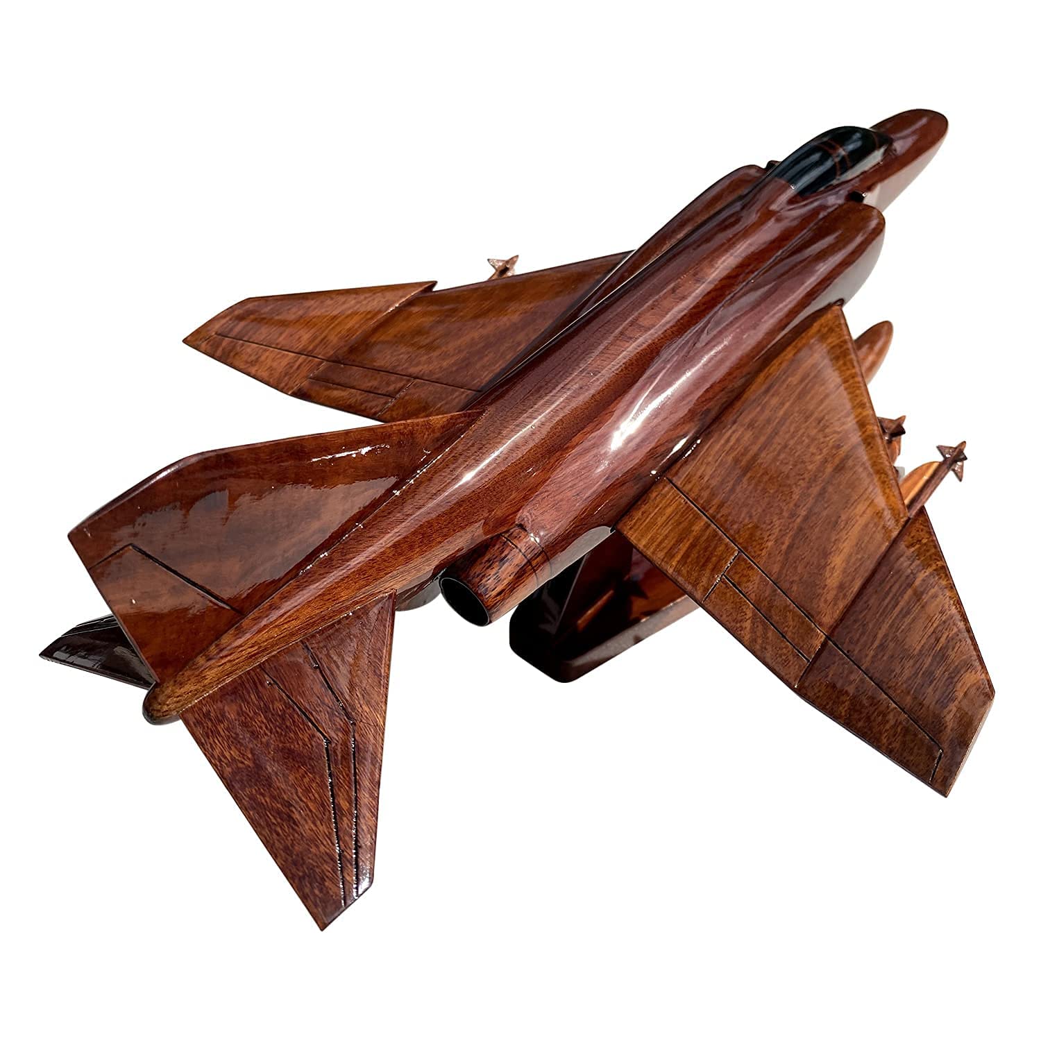 F4 Phantom Fighter Jet Mahogany Wood Desktop Model - Perfect for Office Decor, Aviation Enthusiast Gifts & Military Collectors Display