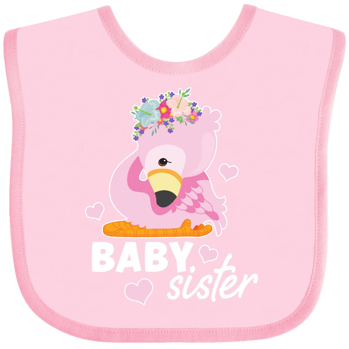 Inktastic Cute Flamingo Baby Sister with Hearts and Flowers Baby Bib - Soft & Absorbent for Feeding, Playtime & Photo Shoots - Perfect Gift for Newborns & Infants