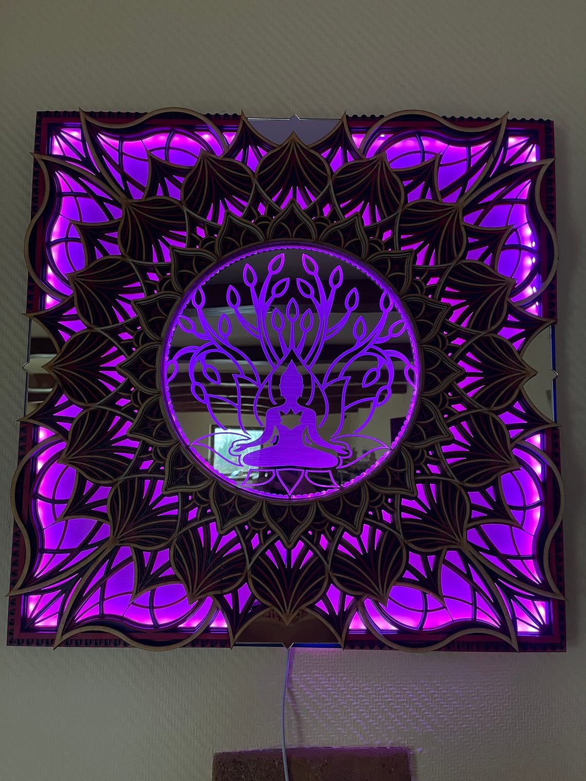 BHDecor Glowing Wall Art - Laser Cut LED Wooden Mandala Hanging Panel with Remote Control, 22.8x22.8 inch (58cm) - Perfect for Bedroom, Living Room & Meditation Space Decor
