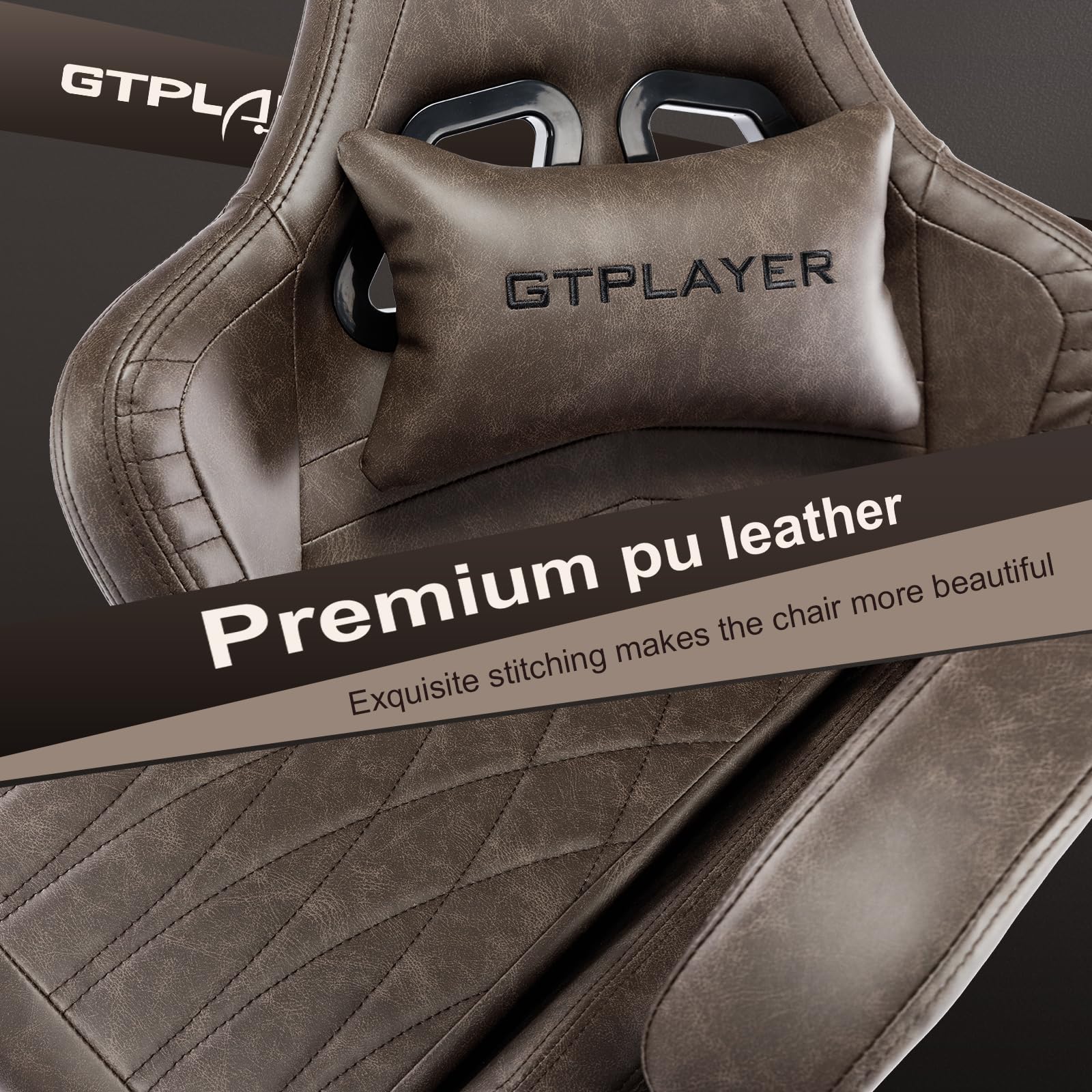 GTRacing GTPLAYER Ergonomic Gaming Chair with Bluetooth Speakers, Footrest & Reclining Function - High Back Computer Chair with Linkage Armrests for Adults (Light Brown) - Perfect for PC Gaming, Office Work & Home Entertainment
