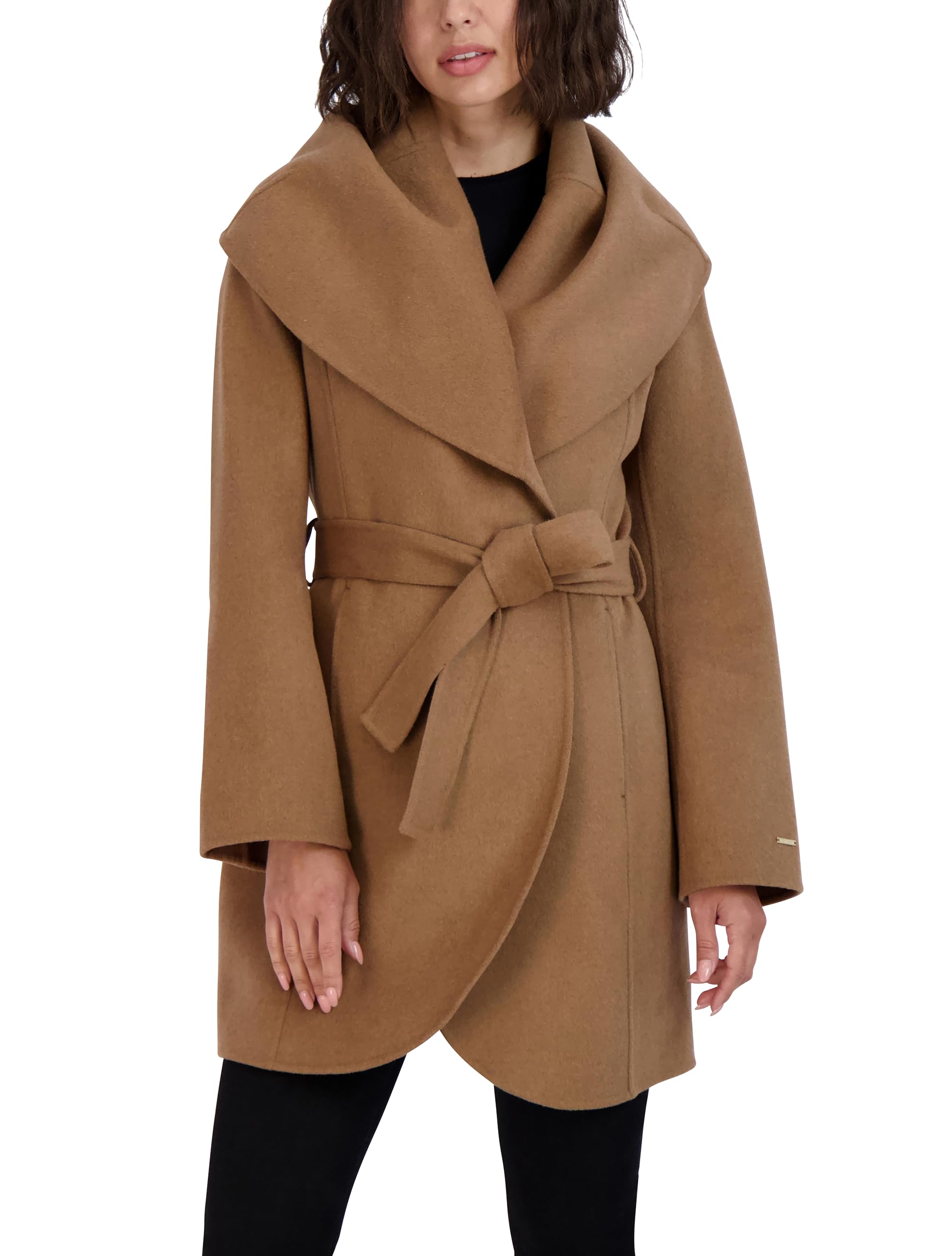Tahari Women's Double Face Wool Blend Wrap Coat with Oversized Collar - Stylish Winter Outerwear for Work, Office & Formal Occasions