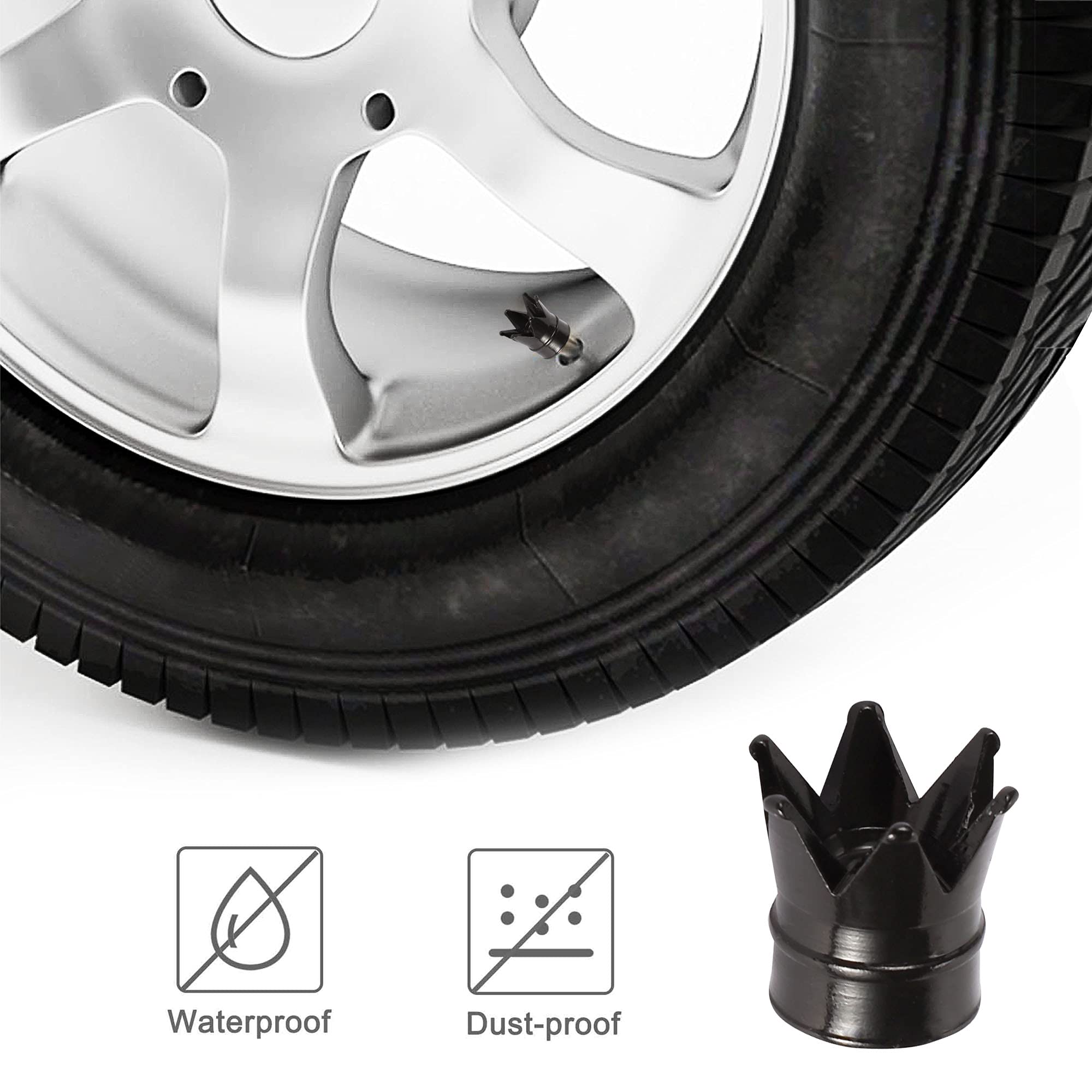 TOMALL Universal Tire Valve Stem Caps - 4pcs Black Dust Cover for Car Wheels | Air Valve Protection | Perfect for Sedans, SUVs & Trucks | Weather-Resistant & Stylish Accessory