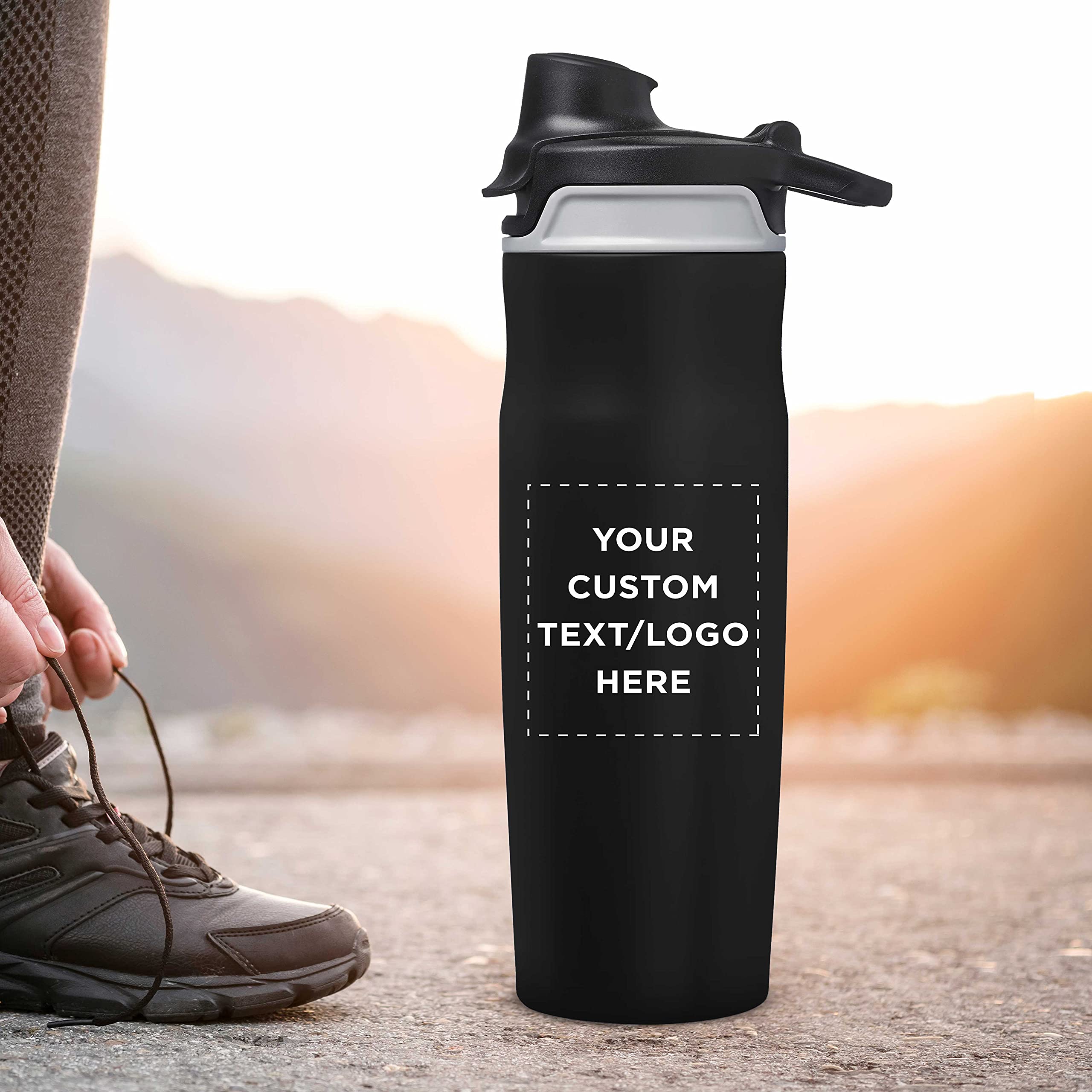 Custom 20 oz Juno Water Bottles with Flip Lid - Set of 12 Personalized Reusable Bottles for Gym, Hiking, Cycling & School - Bulk Pack (Black) - Perfect for Sports, Outdoor Activities & Daily Hydration