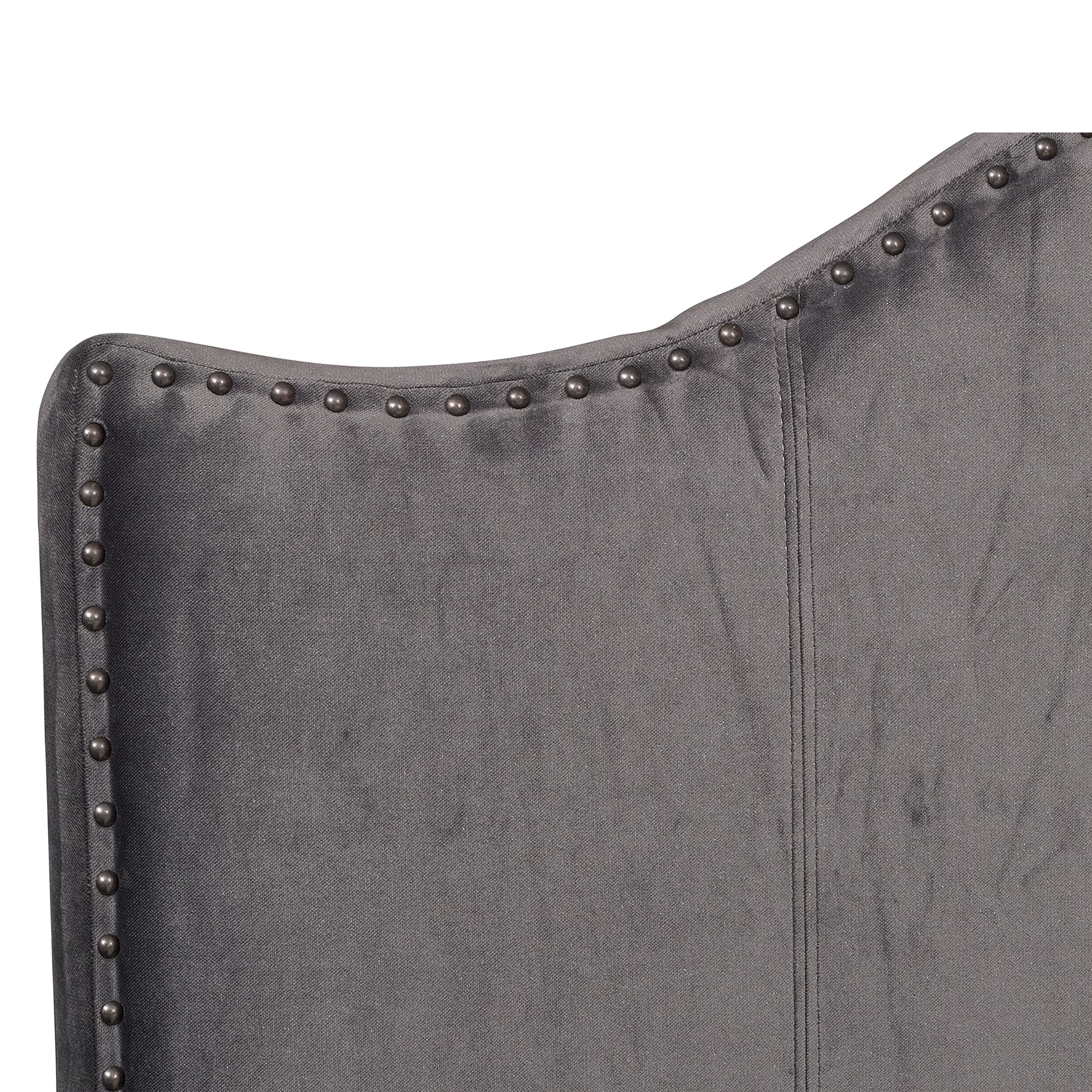 Lexicon Queen Bed Frame with Upholstered Headboard - Traditional Velvet Bed Frame Queen Size with Nailhead Trim & Camelback Design - No Box Spring Needed, Easy Assembly, Gray - Perfect for Master Bedrooms & Guest Rooms