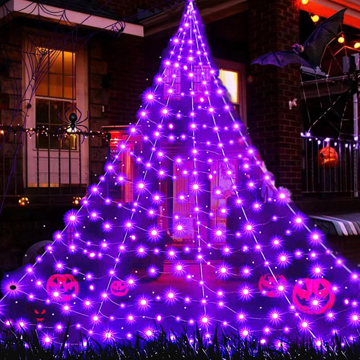 280 LED Giant Purple Spider Web Lights - 19.85Ft x 14.76Ft Halloween Decor with 8 Lighting Modes | Outdoor Halloween Decorations for Patio, Garden, Haunted House, Yard & Party Decor