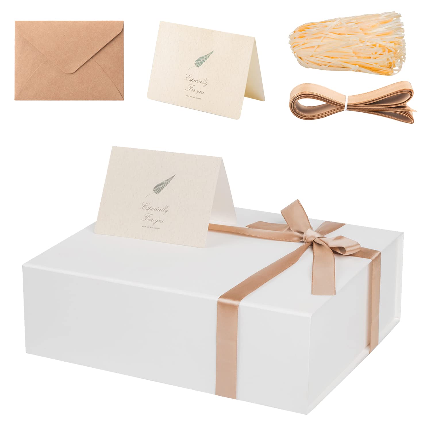 Premium White Gift Box 11x8x3.5 Inches - Elegant Magnetic Closure Bridesmaid Proposal Box with Accessories (Card, Sticker, Ribbon & Paper Filler) - Sturdy Empty Gift Packaging for Weddings, Birthdays, Anniversaries & Special Occasions (1 Piece)