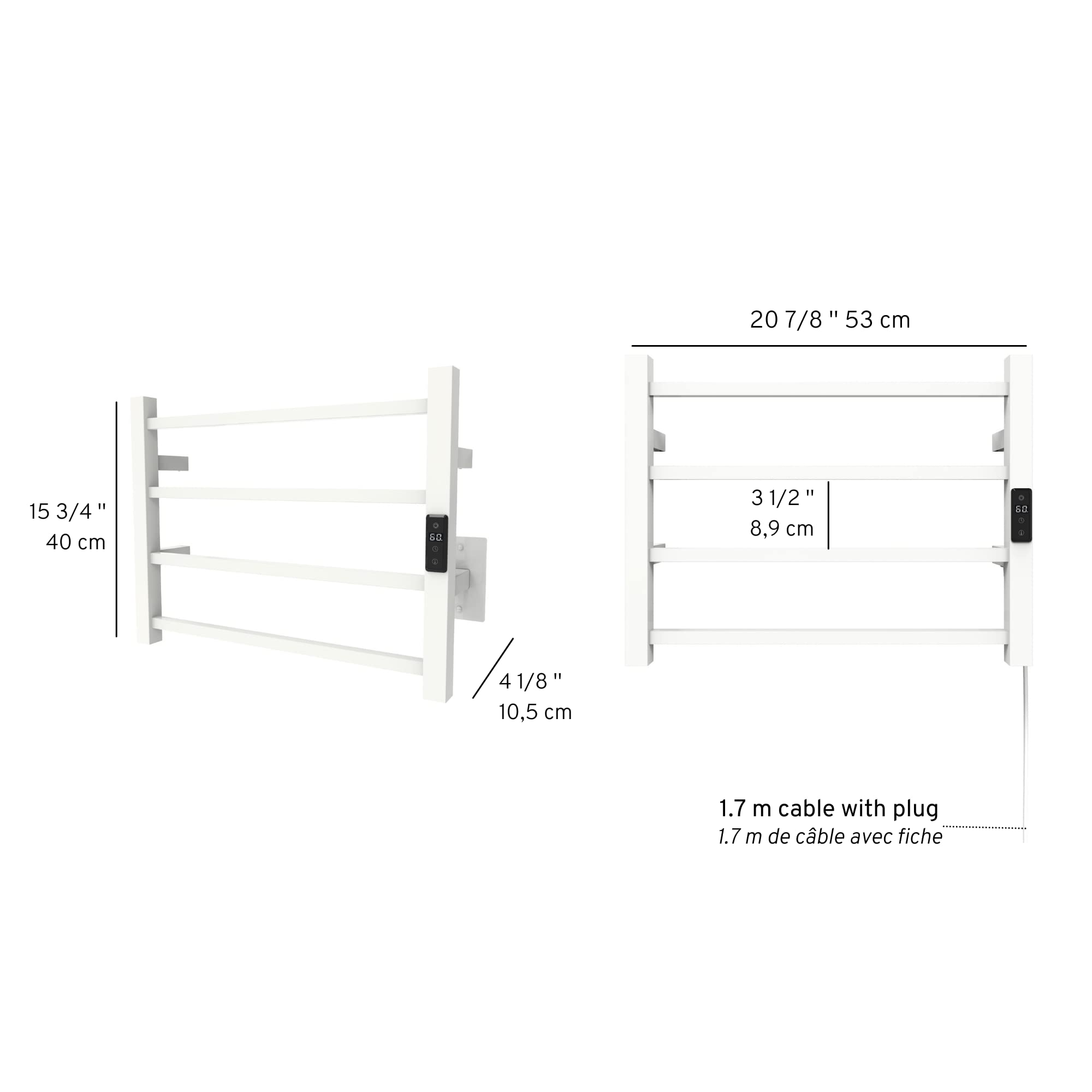 Odass Premium Towel Warmer with Built-in Timer & LED Display - Adjustable Temperature 86°F to 140°F (30°C to 60°C), 4-Square Bar Design, Wall Mounted Bathroom Heater - Perfect for Spa, Luxury Hotels & Cozy Home Bathrooms