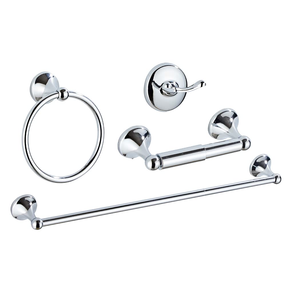 4-Piece Bathroom Accessory Set - Adjustable Towel Bar, Towel Ring, Toilet Paper Holder & Towel Hook - Chrome Wall Mounted Bathroom Hardware for Modern Homes - Perfect for Bathroom Organization & Spa-Like Decor
