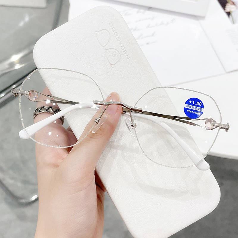 Women's Diamond Rimless Anti Blue Light Reading Glasses for Computer & Screen Use - Presbyopia Relief for Work & Home